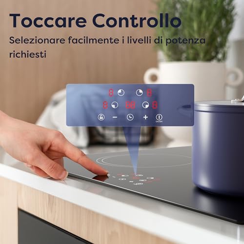 Detalle 2 de CIARRA Piano Induzione da Incasso 4 Fuochi 60 cm: potenza 6000 W, controllo touch e timer