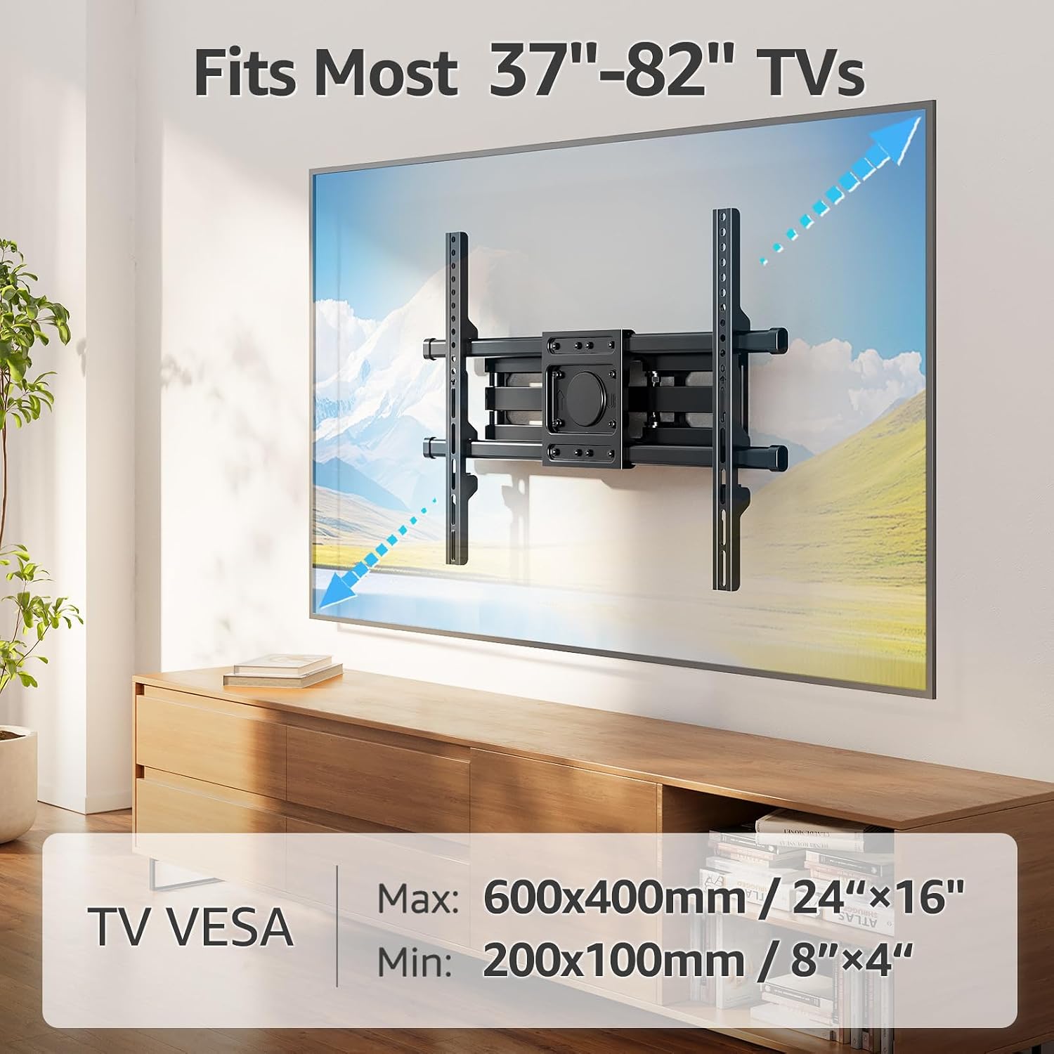 Detalle de MOUNTUP Full Motion TV Wall Bracket for 37–82 Inch TVs (Heavy Duty, Dual Arms, Swivel & Tilt) with Uploads up to 50kg