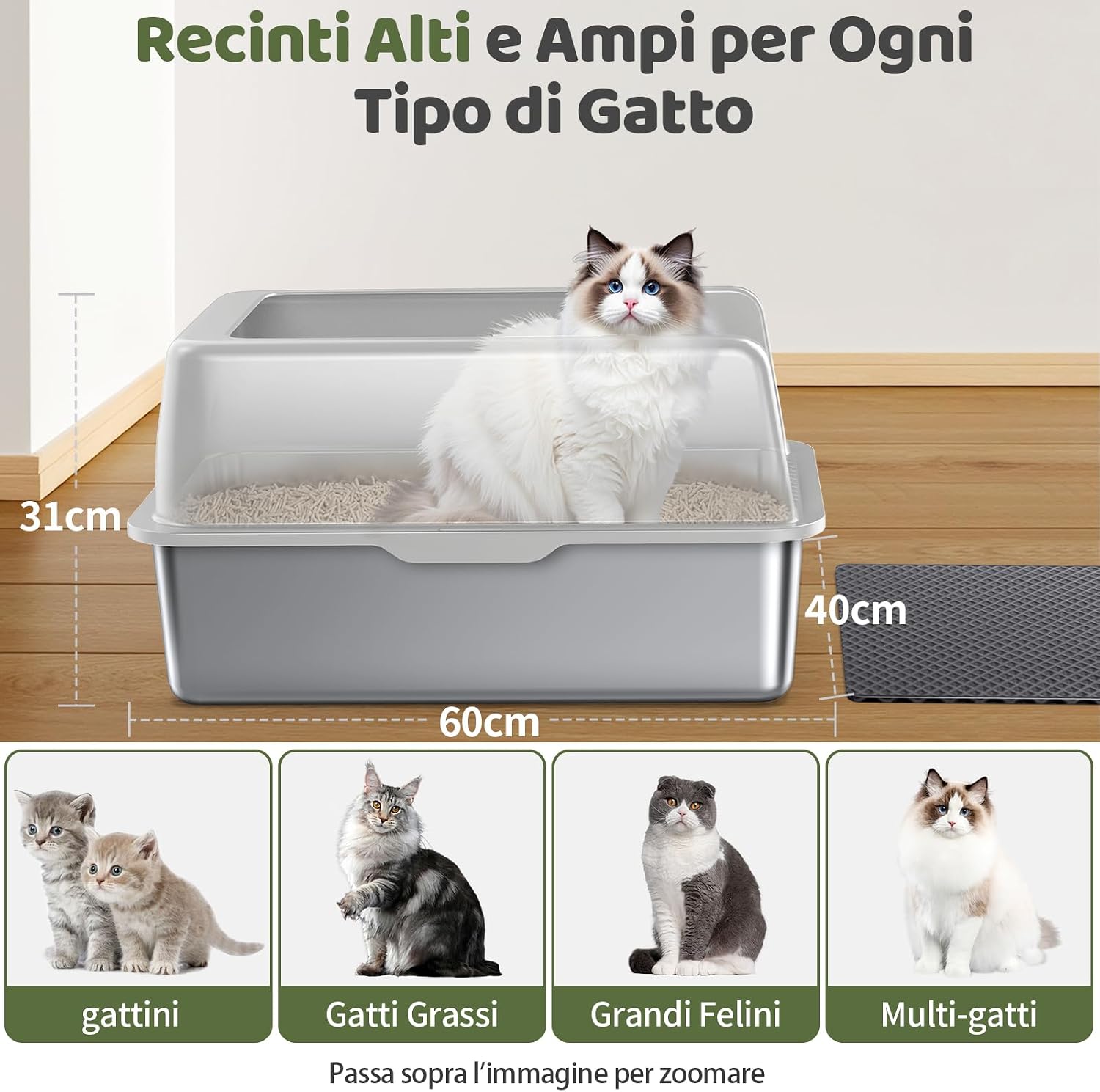Detalle 2 de Gimars XL lettiera acciaio 20L per gatti 🐱