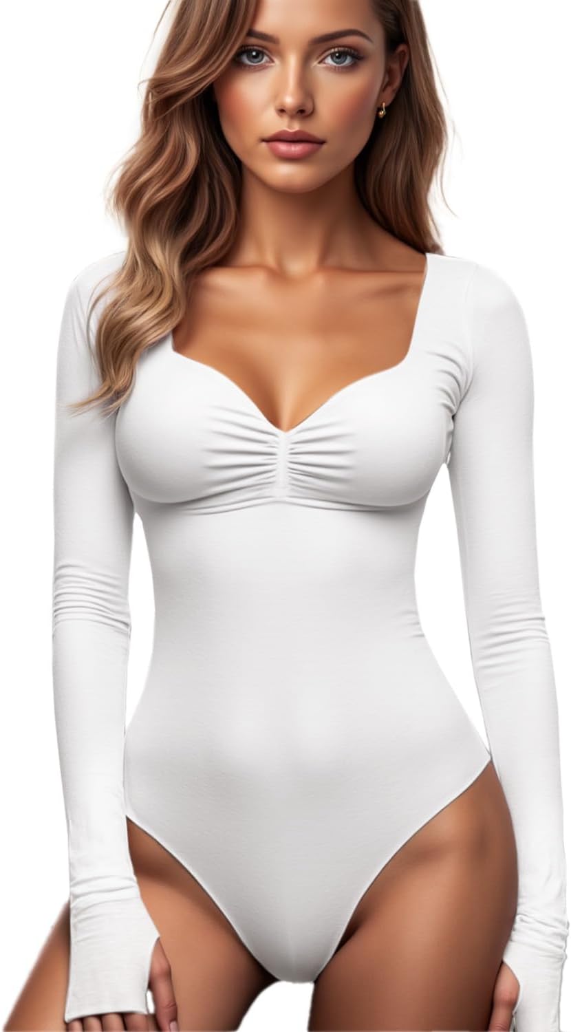 Thumbnail 3 de GJY Body da donna con scollo a V quadrato e manica lunga in tessuto elasticizzato