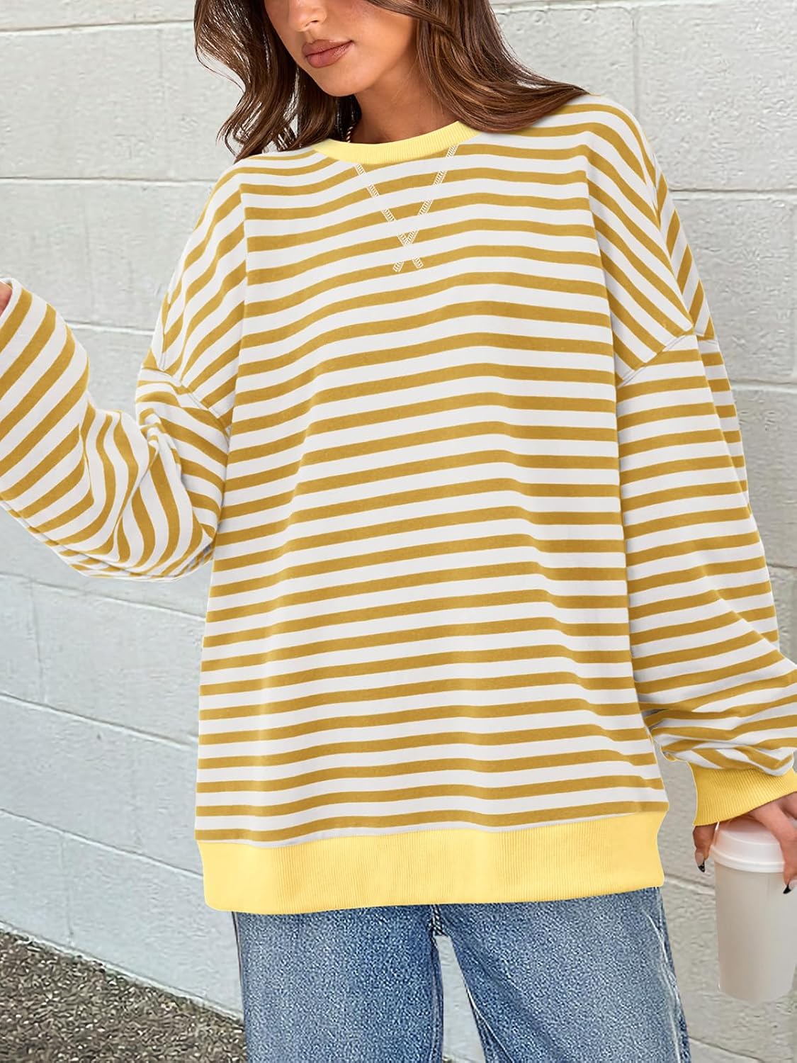 Thumbnail 1 de PRETTYGARDEN Women's Striped Oversized Color Block Sweatshirt