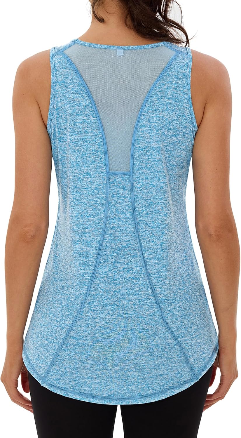 Detalle de Wayleb Canotte Sportive da Donna Yoga Top: Canotta in Rete Senza Maniche per Fitness e Yoga
