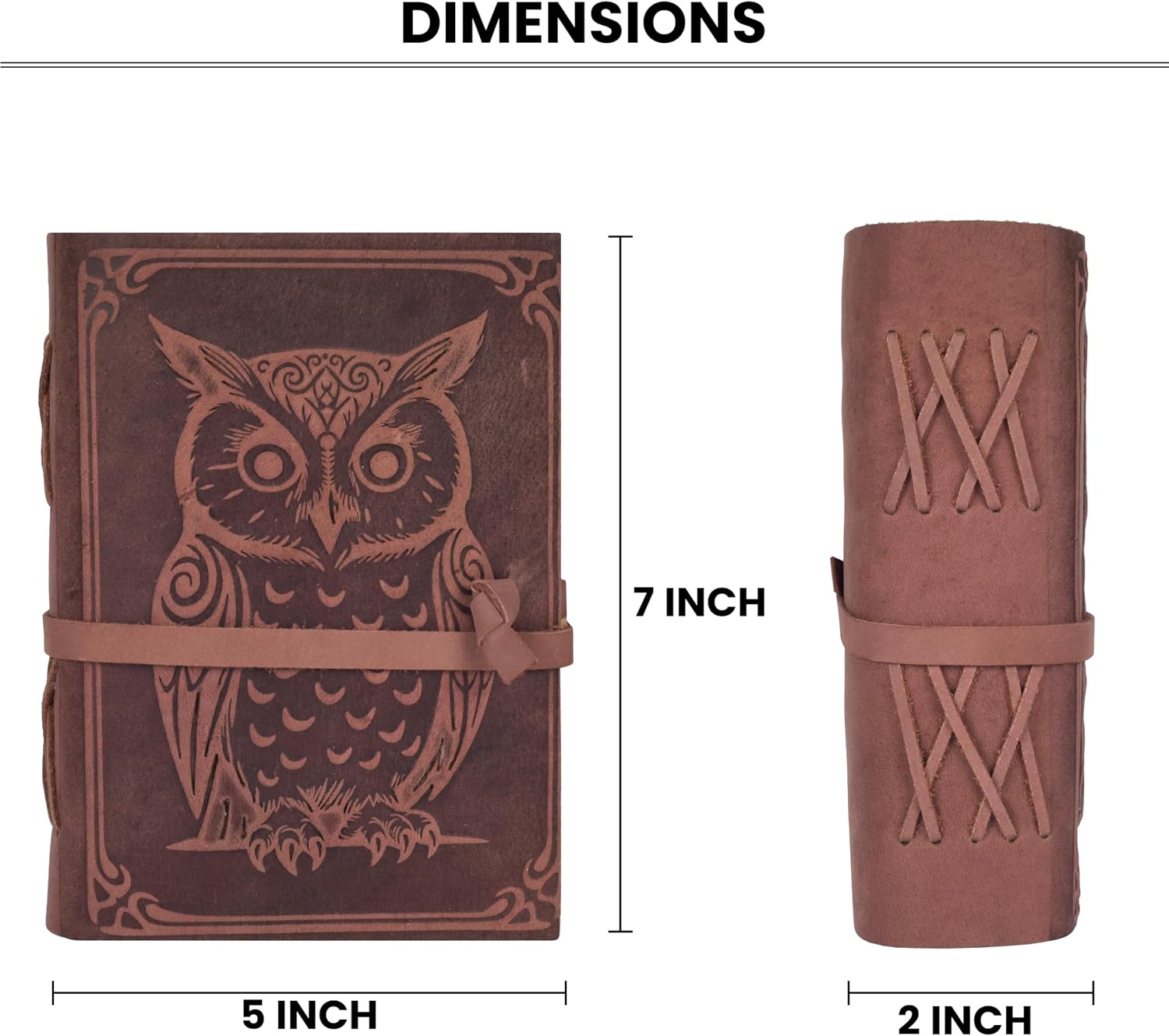 Detalle 1 de LEATHER VILLAGE Spell Book Journal, Owl-Embossed Leather Notebook, Fuchsia 7x5