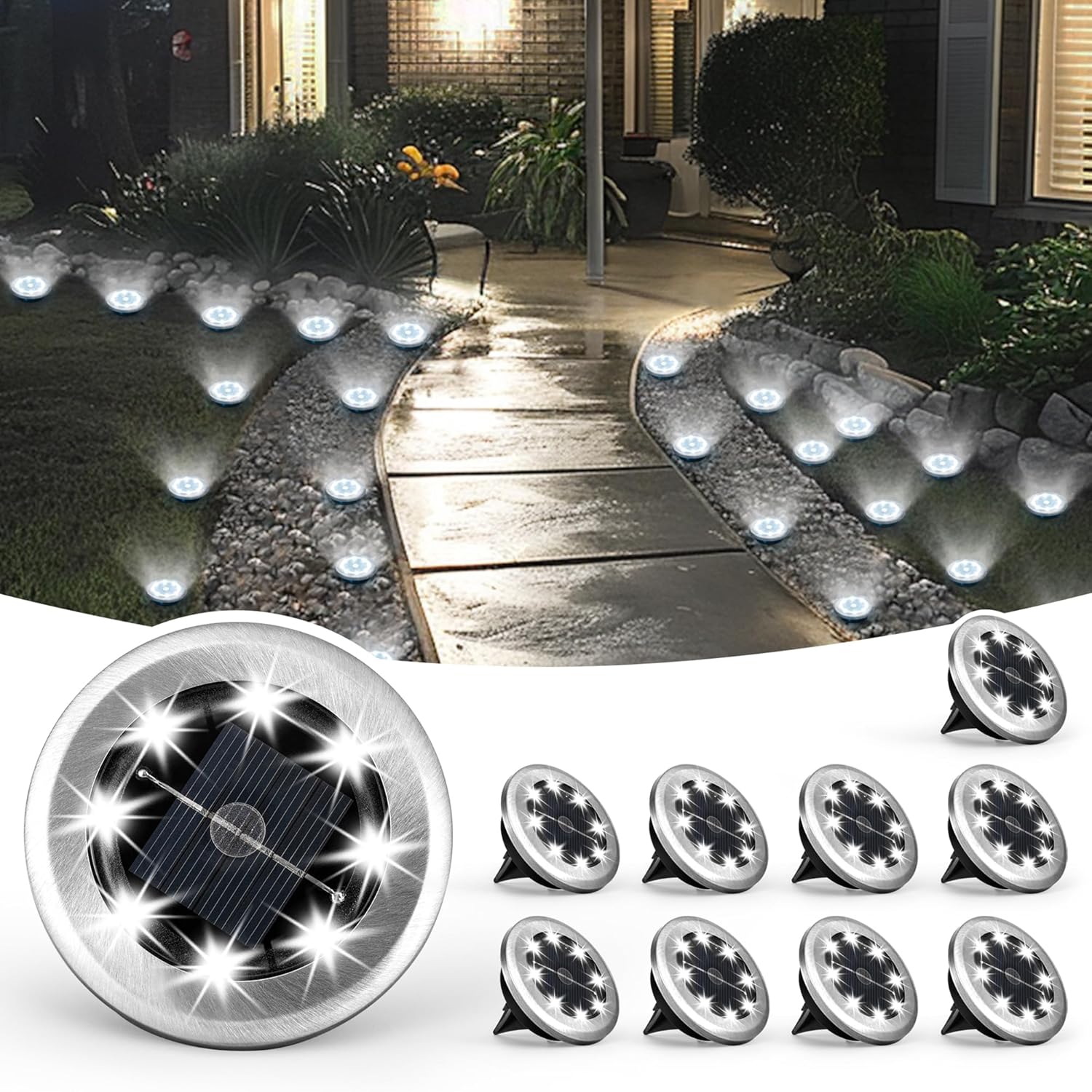 Thumbnail 1 de Solpex 10 Pack Mini Solar Ground Lights (Cold White) for outdoor garden paths