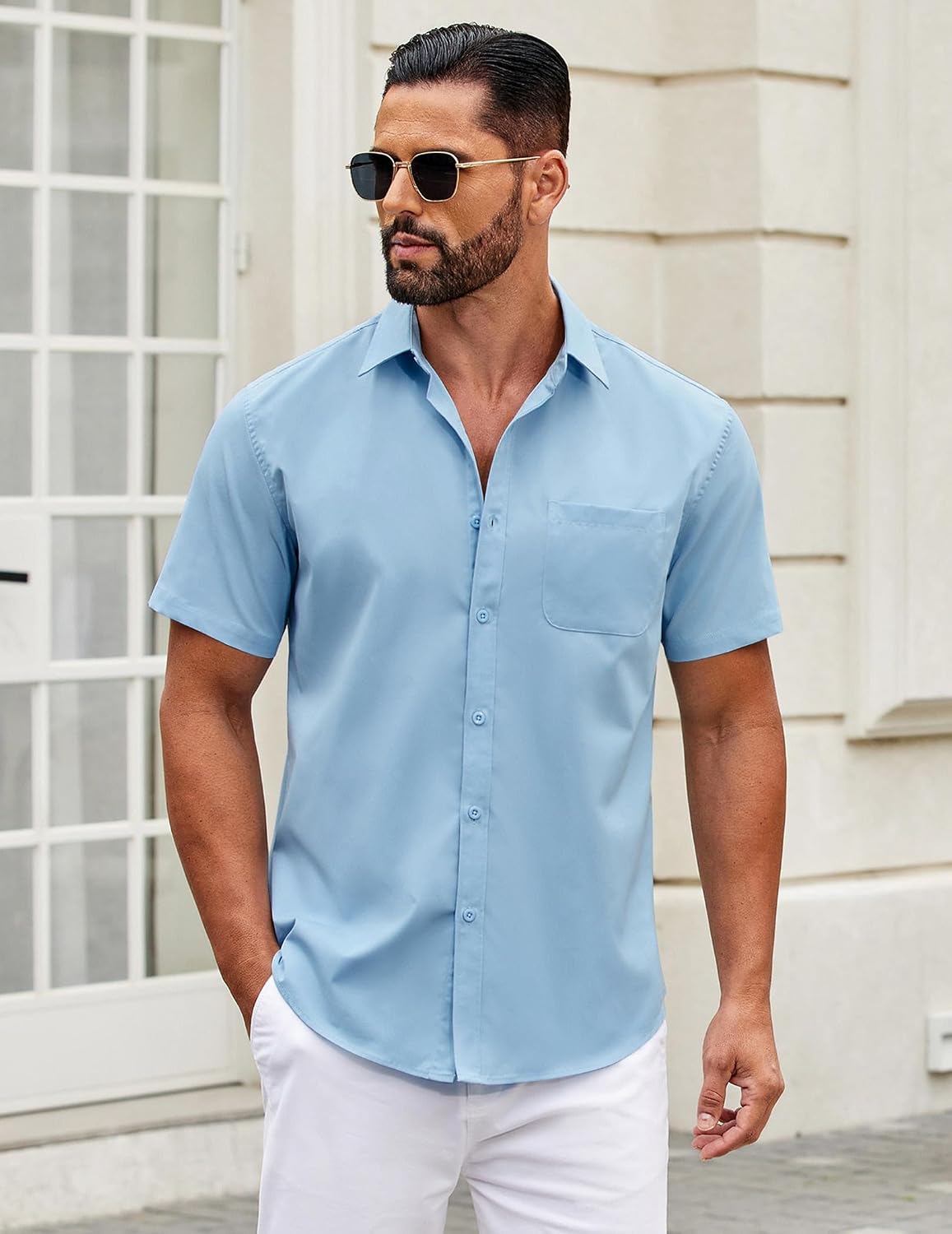 Thumbnail 1 de COOFANDY Men's Short-Sleeve Button-Down Shirt with Pocket