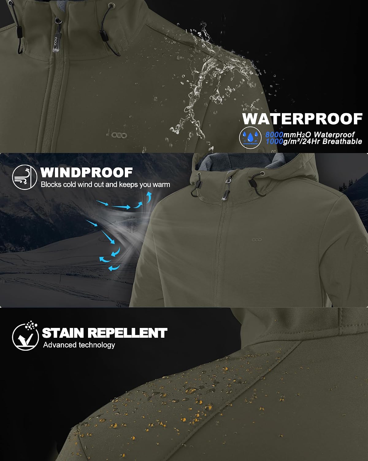 Detalle de 33,000ft Herren Softshelljacke – wasserdicht, atmungsaktiv, mit Kapuze