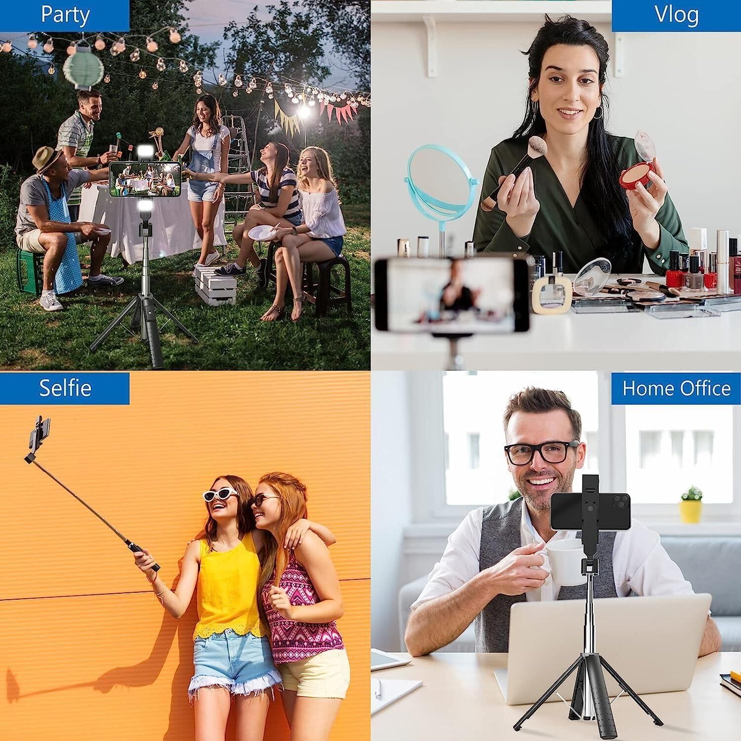 Thumbnail 6 de Selfie Stick Tripod Quadrapod with Fill Light and Bluetooth Remote – 4-Leg Stability, Stainless Steel, iPhone & Android