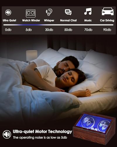 Thumbnail 1 de BEWISHOME Watch Winders for Automatic Watches: 4‑Position Winder Box with Glass Lid and LED Show