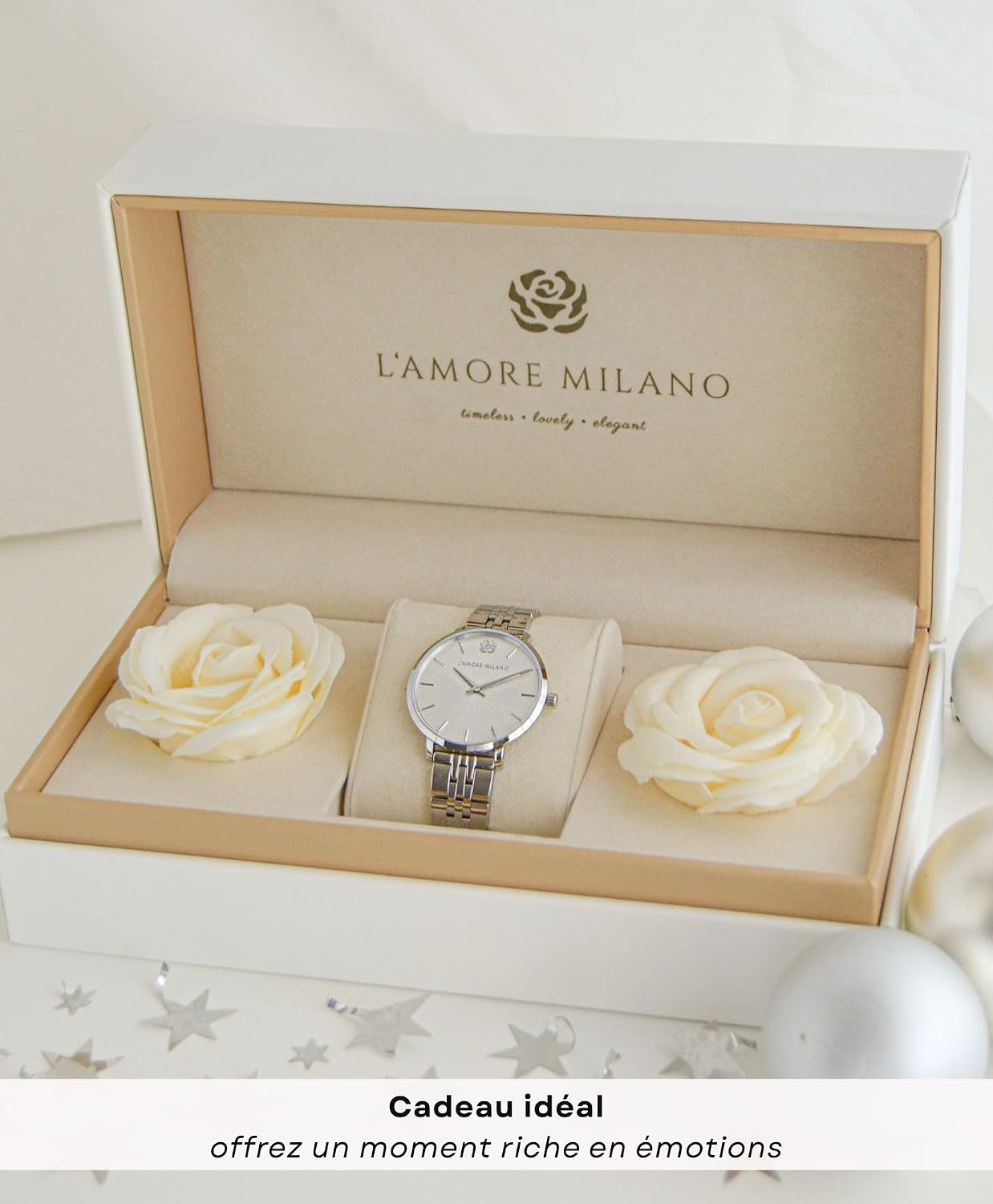 Detalle de L'AMORE MILANO Montre Femme – Cadeau Noël avec coffret rose éternelle