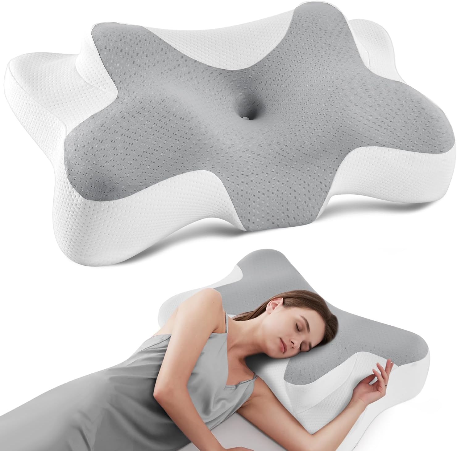Detalle de DONAMA Memory-Foam Nackenkissen – ergonomisch geformtes Kissen für Seiten-, Rücken- und Bauchschläfer