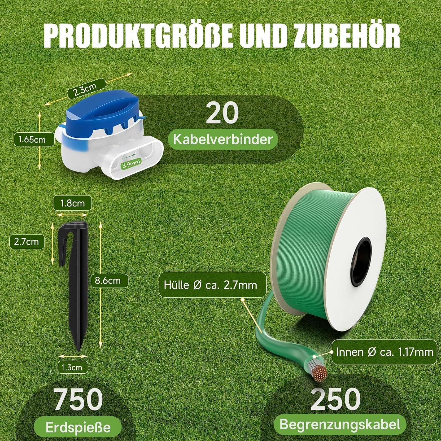 Detalle 2 de HAUSPROFI 150 m Begrenzungskabel Set für Mähroboter inkl. 450 Erdspießen & 15 Verbindern (Ø 2,7 mm)