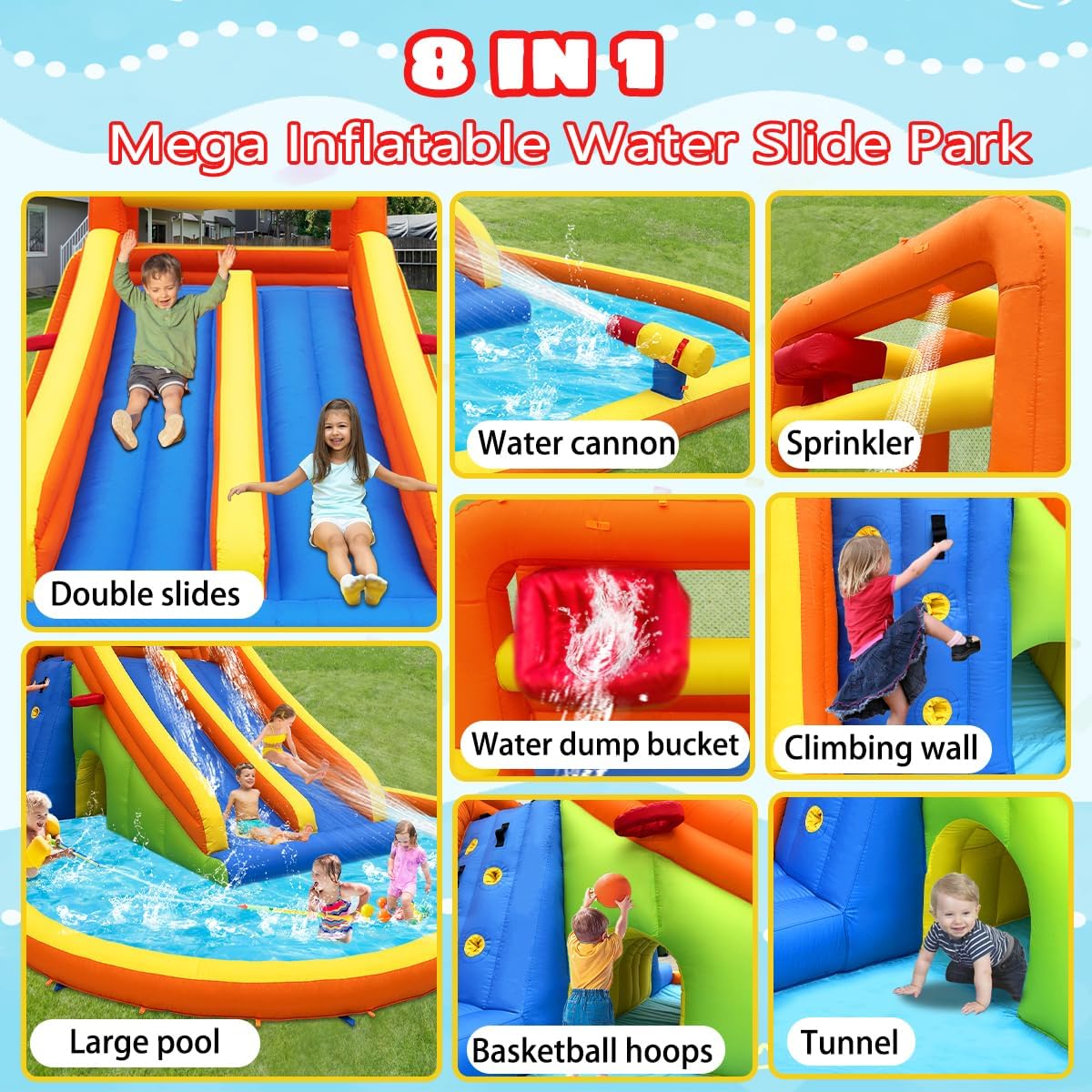 Detalle de HuaKastro 15.6x15FT Giant Inflatable Water Slide Park (Ages 5–12)
