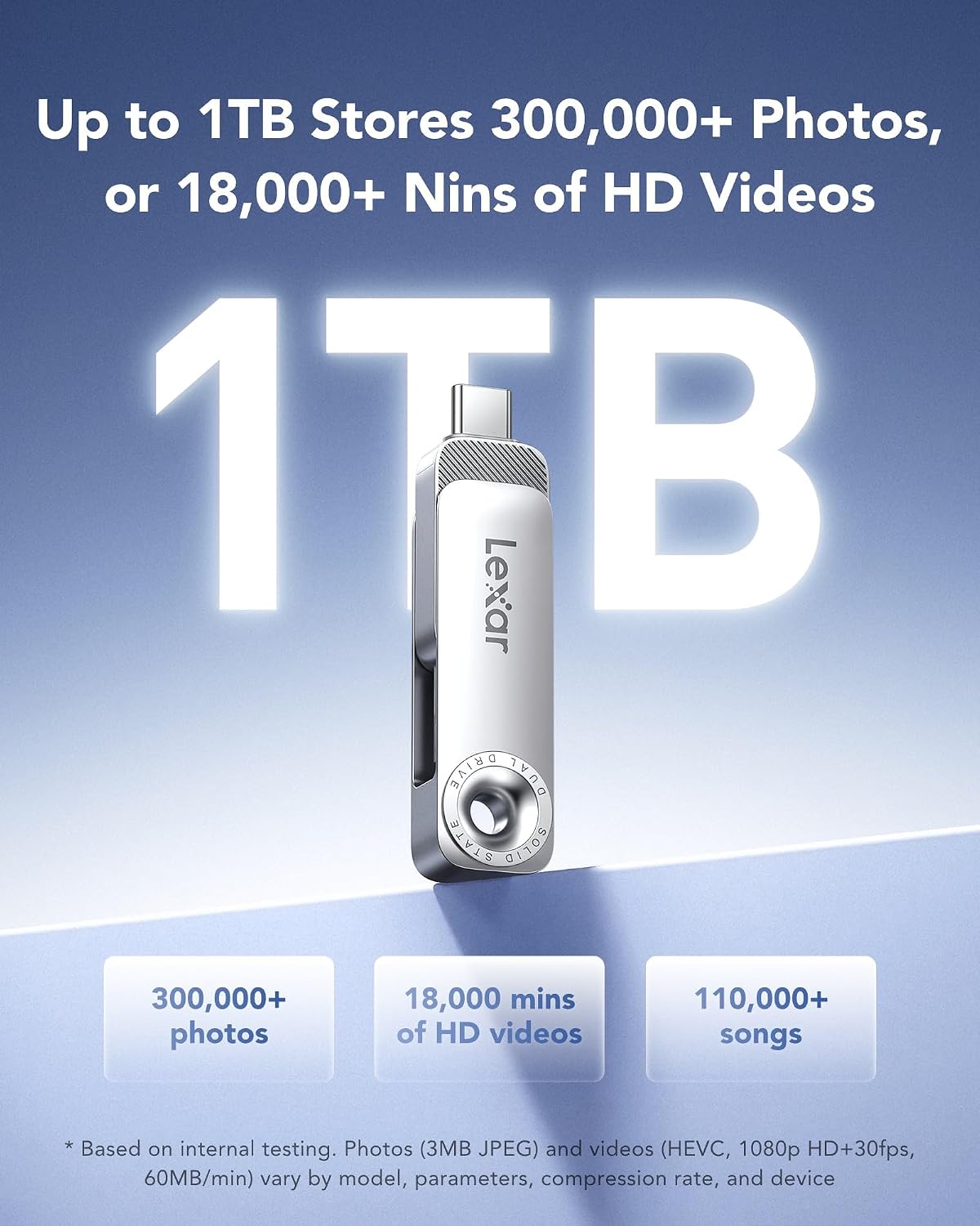 Detalle 2 de Lexar D50E 128GB Dual USB Flash Drive, USB-C and USB-A, Metal Swivel Housing