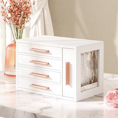 Thumbnail 8 de HOOBRO Caja Joyero de 4 Niveles con Ventana Transparente (EWD09JB04) – Organizador de Joyería en Blanco y Dorado
