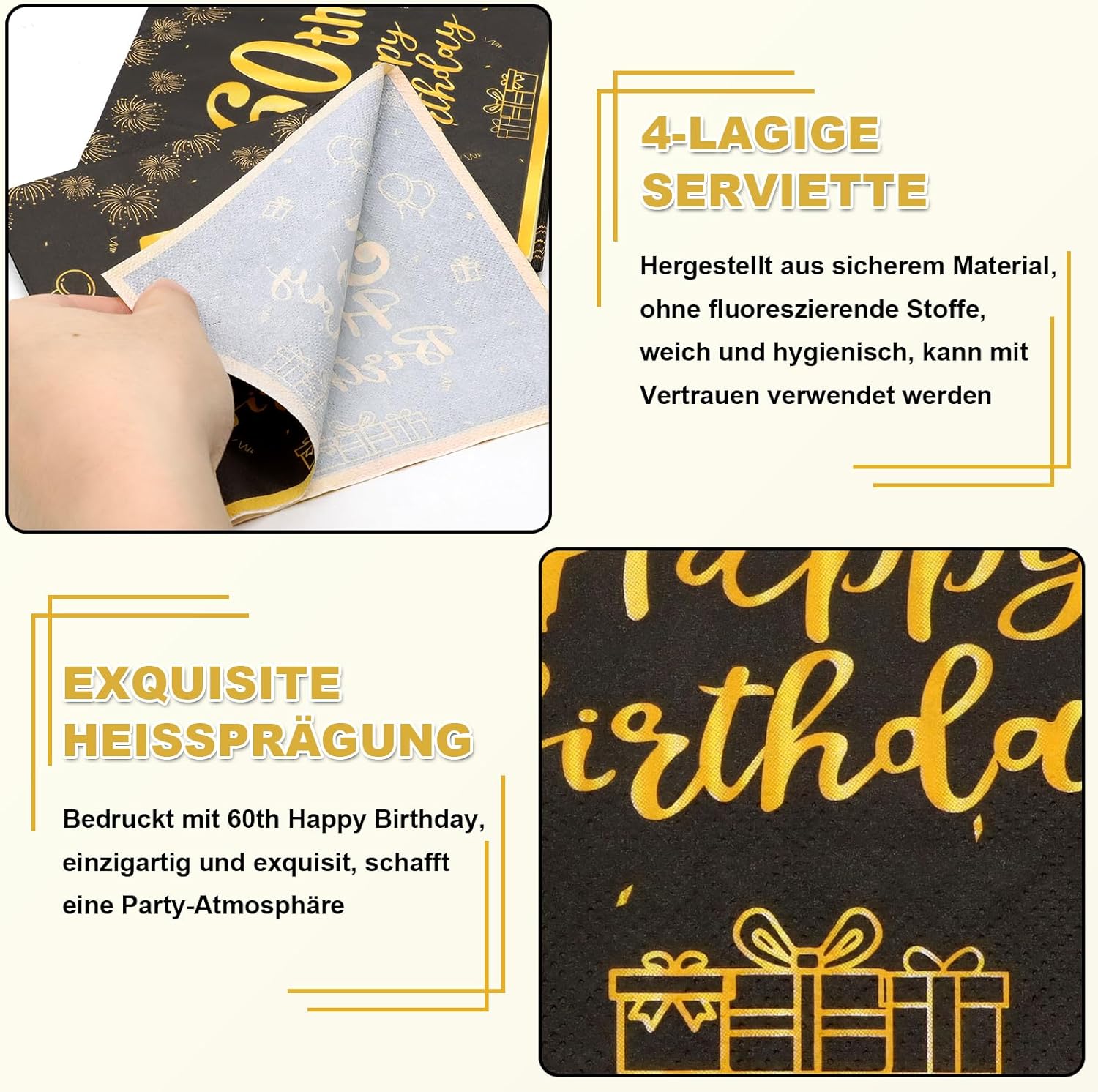 Thumbnail 2 de ZYNERY 60 Stück Servietten schwarz-gold 🍽️