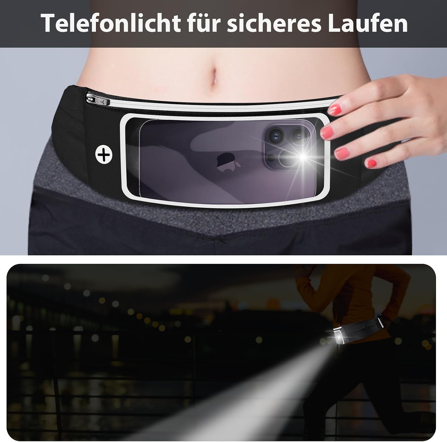 Detalle de Razobws Laufgürtel für Handy | Wasserdichter, ultraleichter Running Belt mit Touchscreen-Fenster