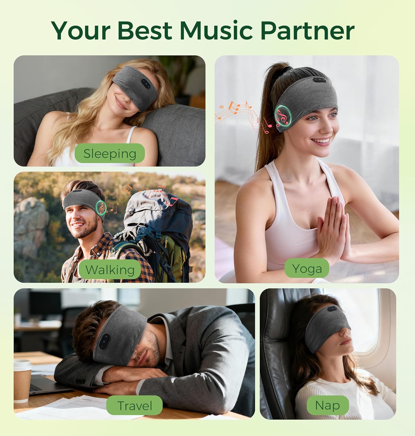 Thumbnail 6 de MUSICOZY Schlafkopfhörer aus Bambus-Baumwoll-Stoff – Bluetooth 5.4, 16 Std., Stirnband, ideal für Seitenschläfer, Yoga und Reisen
