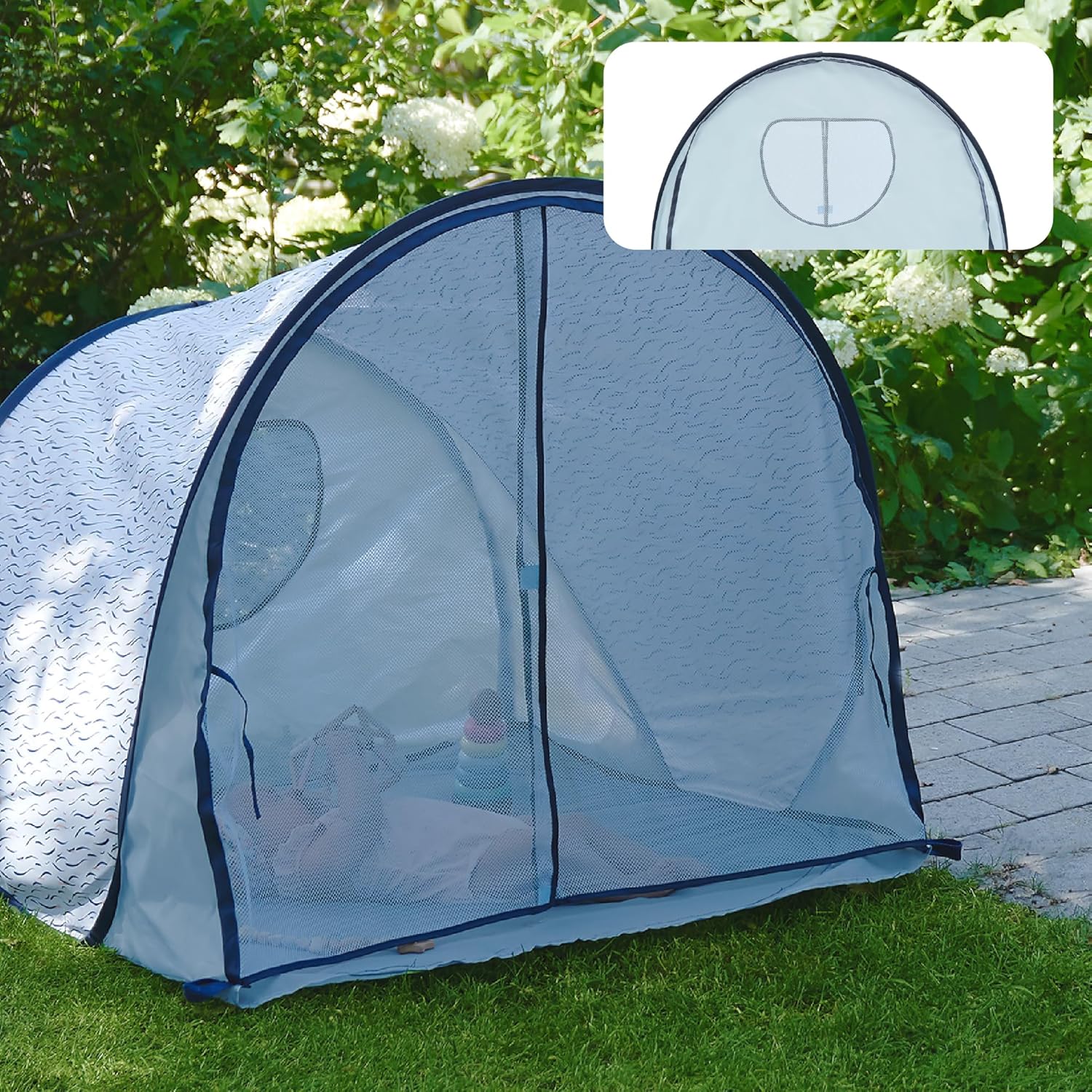 Thumbnail 6 de Babymoov Tente Anti-UV Bébé Haute Protection FPS 50+ avec moustiquaire intégrée (pop-up) – Grande tente de plage Blue Waves