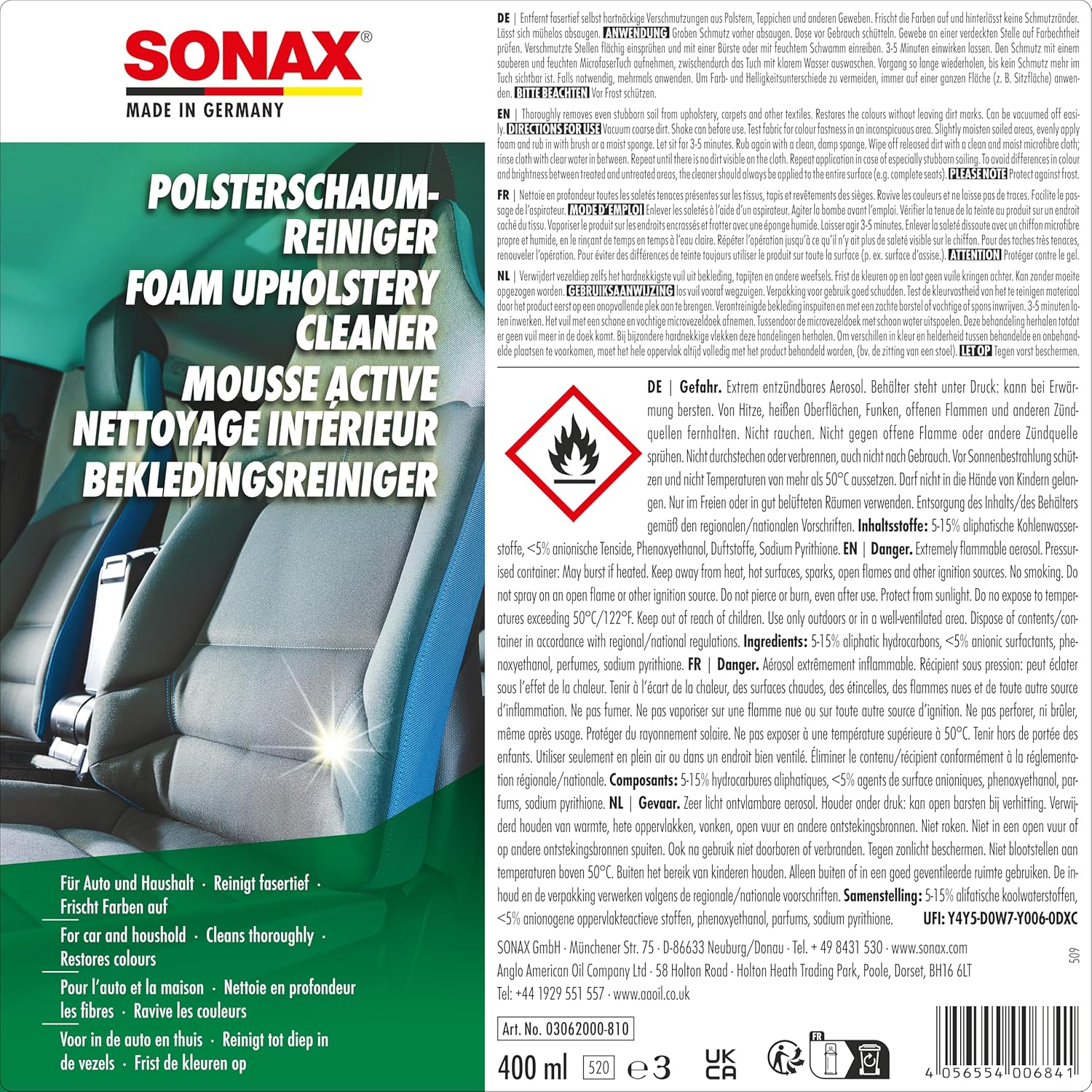 Thumbnail 1 de SONAX Mousse active nettoyage intérieur (400 ml) – nettoyage en profondeur des tissus et tapis