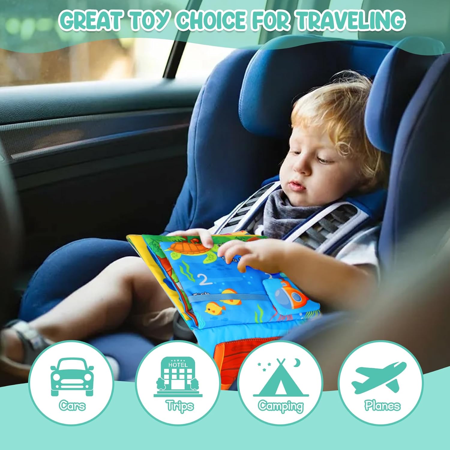 Thumbnail 6 de URMYWO Stoffbuch Baby mit Spiegel, Knisterbuch & Beißring – Quiet Book für 0–12 Monate