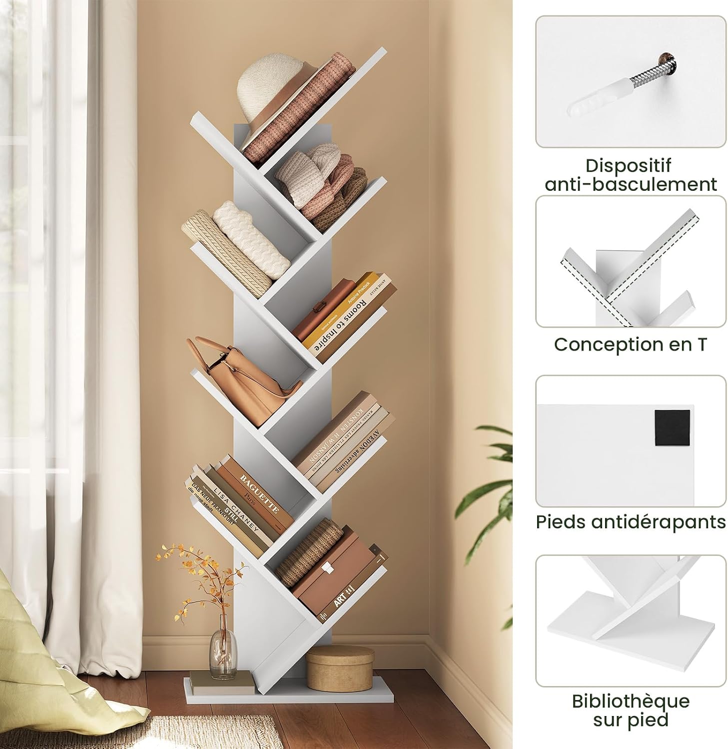 Thumbnail 4 de EUGAD 0011SHG boekenkast met 9 niveaus, wit, 40 x 127 x 20 cm
