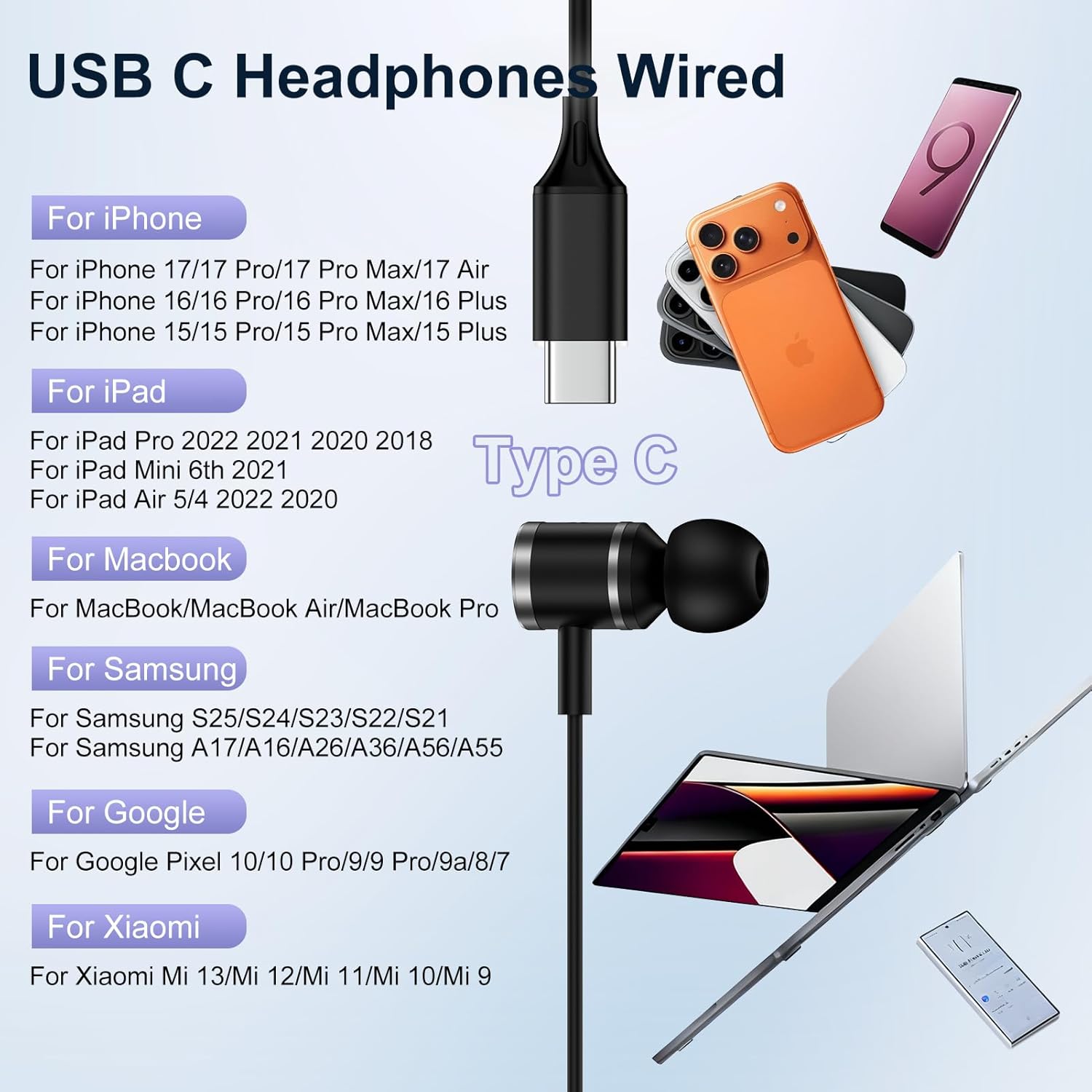 Thumbnail 6 de AILKIN USB-C Kopfhörer mit Kabel – In-Ear mit Mikrofon, kompatibel mit Samsung Galaxy, iPhone, Google Pixel und mehr