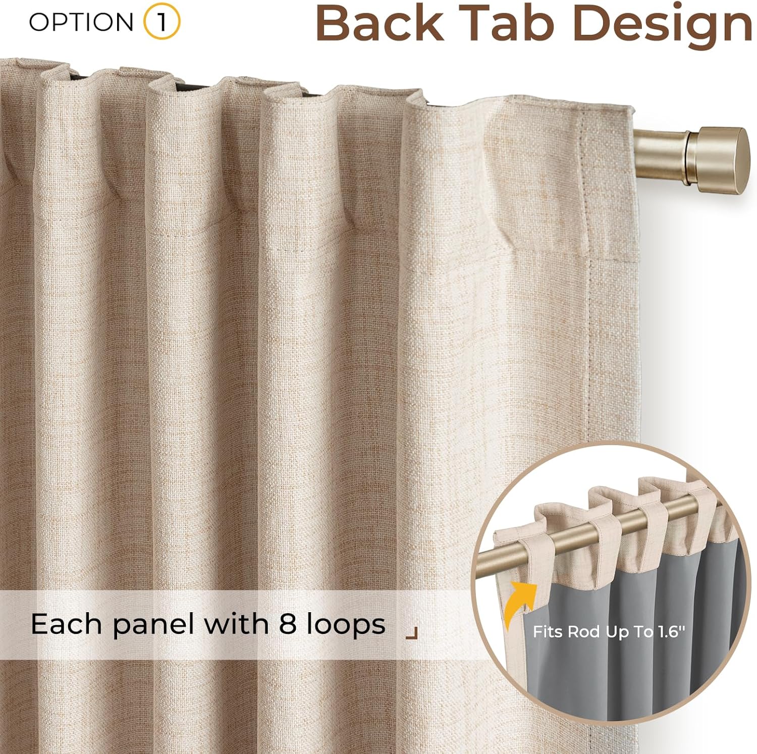 Detalle de INOVADAY 100% Blackout Curtains 2 Panels Set, 50x90, Oatmeal Linen, Back Tab/Rod Pocket, Thermal Insulated