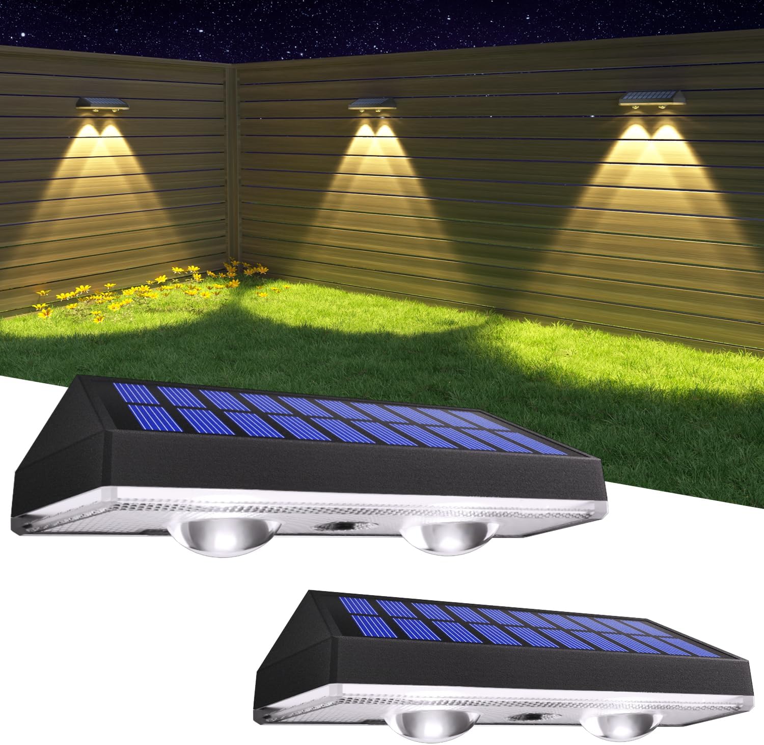 Detalle de HAMLITE Solar Fence Lights Outdoor Garden (2-Pack) with 3 Colour Modes and IP65 Waterproof