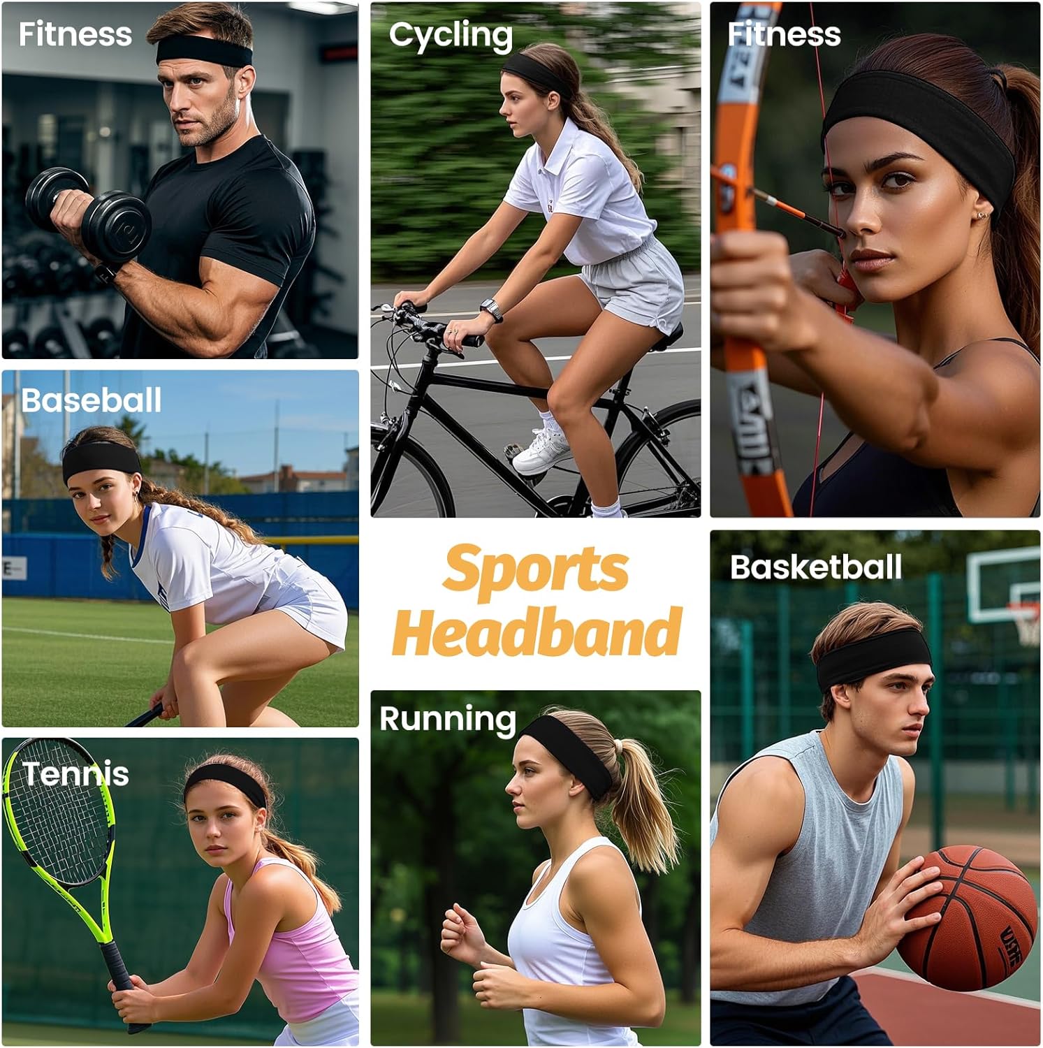 Detalle de Women’s Wide Elastic Headbands (6-Pack) — Moisture-Wicking Sweatband Hair Bands