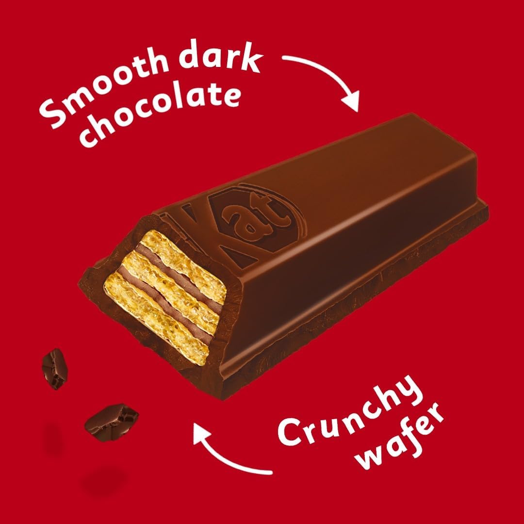 Detalle 2 de KITKAT Dark Wafer: 24 snack di wafer croccante ricoperti di cioccolato fondente (996 g) per appassionati del cacao