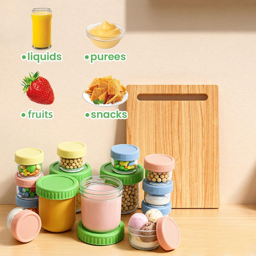 Detalle 2 de Aolso Contenitori Alimentari — Set di 14 vasetti ermetici in vetro, 300 ml e 60 ml, lavastoviglie/freezer/microonde
