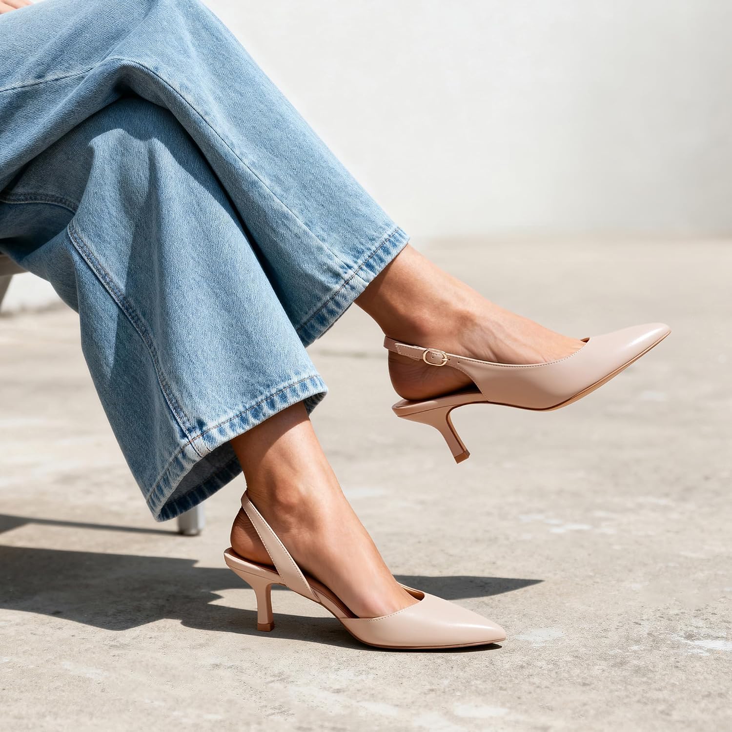 Detalle de DREAM PAIRS Sdpu2444w Women's Kitten Heel Slingback Pumps, Pointed Toe