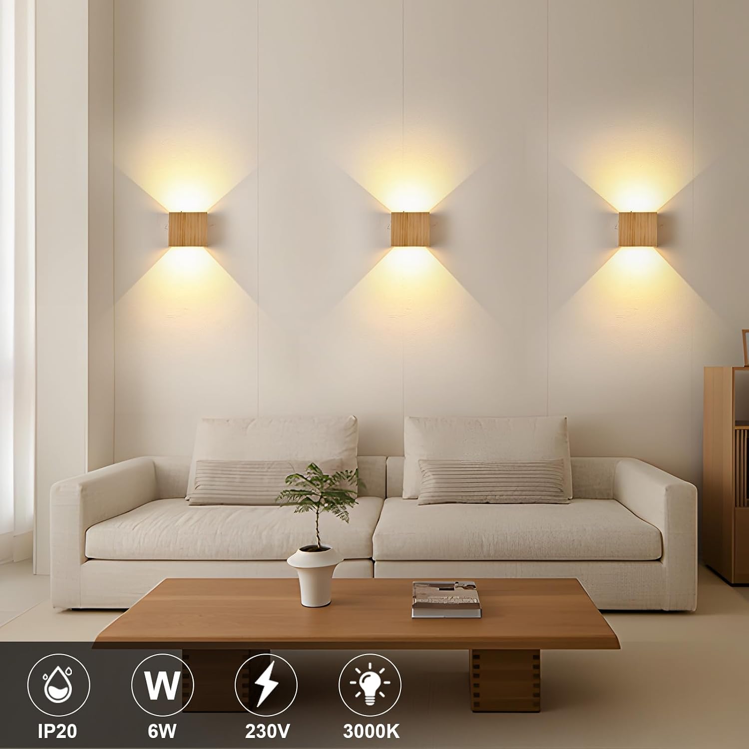 Thumbnail 2 de Doughelec LED-Wandleuchte aus Holz, 6 W, 3000 K warmweiß – innen, IP20, up & down, einstellbarer Abstrahlwinkel