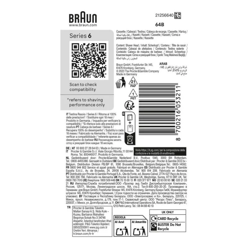 Thumbnail 3 de Cabezal de afeitado Braun 64B Series 6 (recambio) negro de acero inoxidable