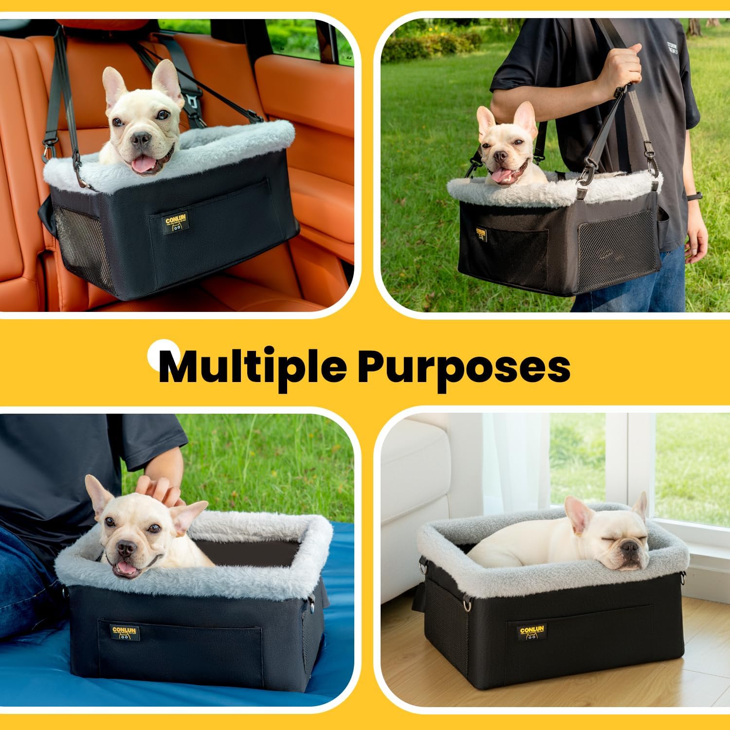 Thumbnail 5 de Conlun Dog Car Seat – Elevated Pet Booster Seat for Small Dogs under 9kg with Steel Frame, Safety Tether & Breathable Mesh (Black)