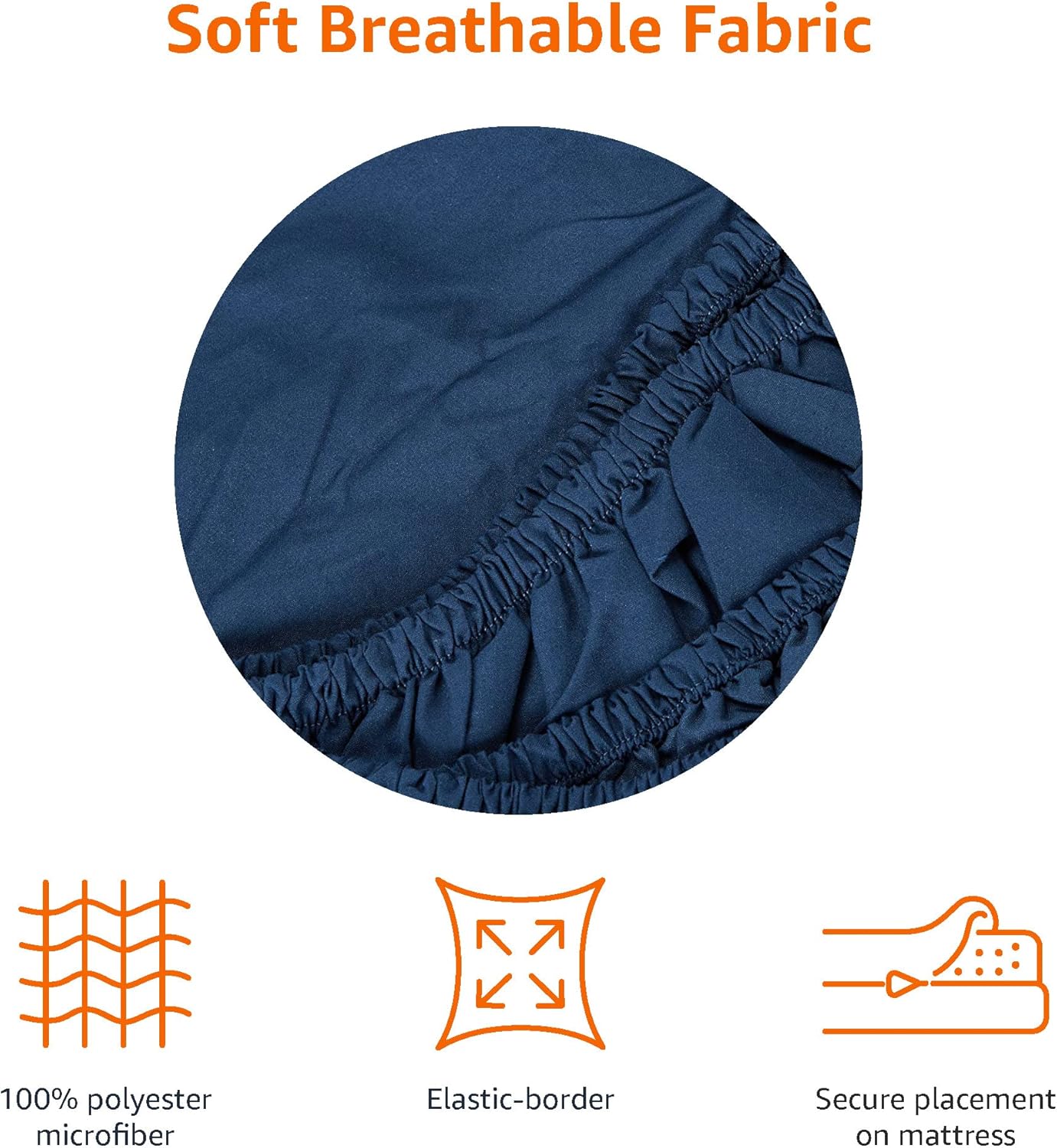 Detalle de Amazon Basics Mikrofaser Spannbettlaken 90 x 200 x 30 cm, Marineblau