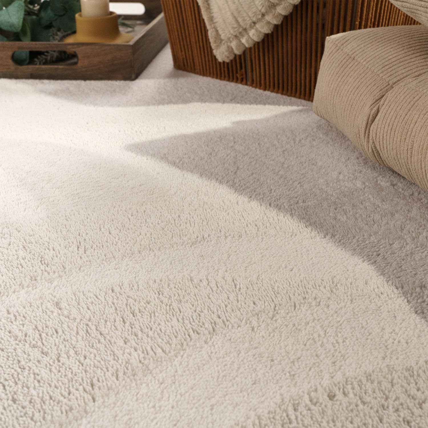 Detalle de TT Home Wohnzimmer-Teppich Kurzflor Anti-Rutsch 100% Polyester, Creme – 200×280 cm