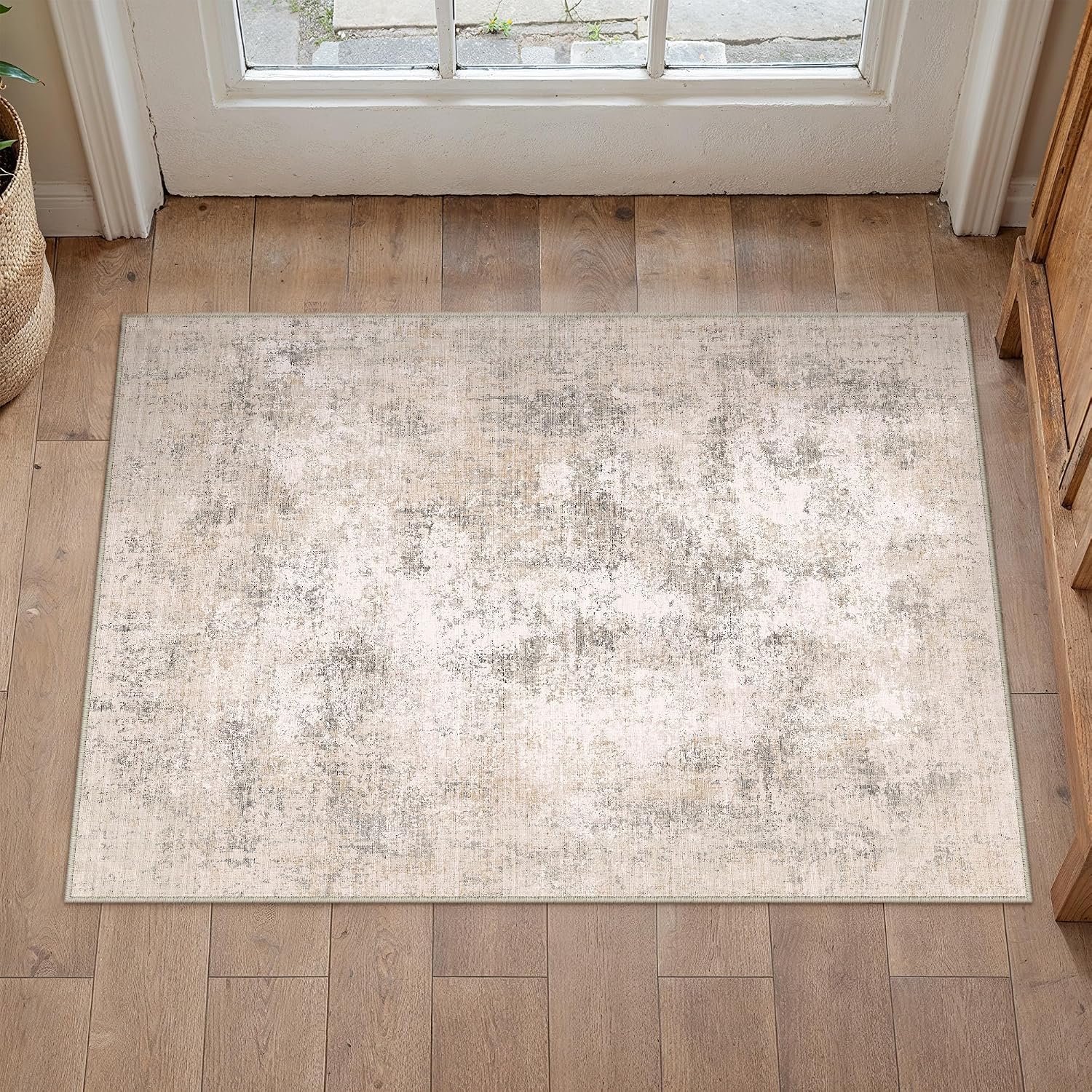 Detalle de PureCozy Modern Abstract Area Rug 120x170cm – Beige Washable, Non-Slip Plush Carpet