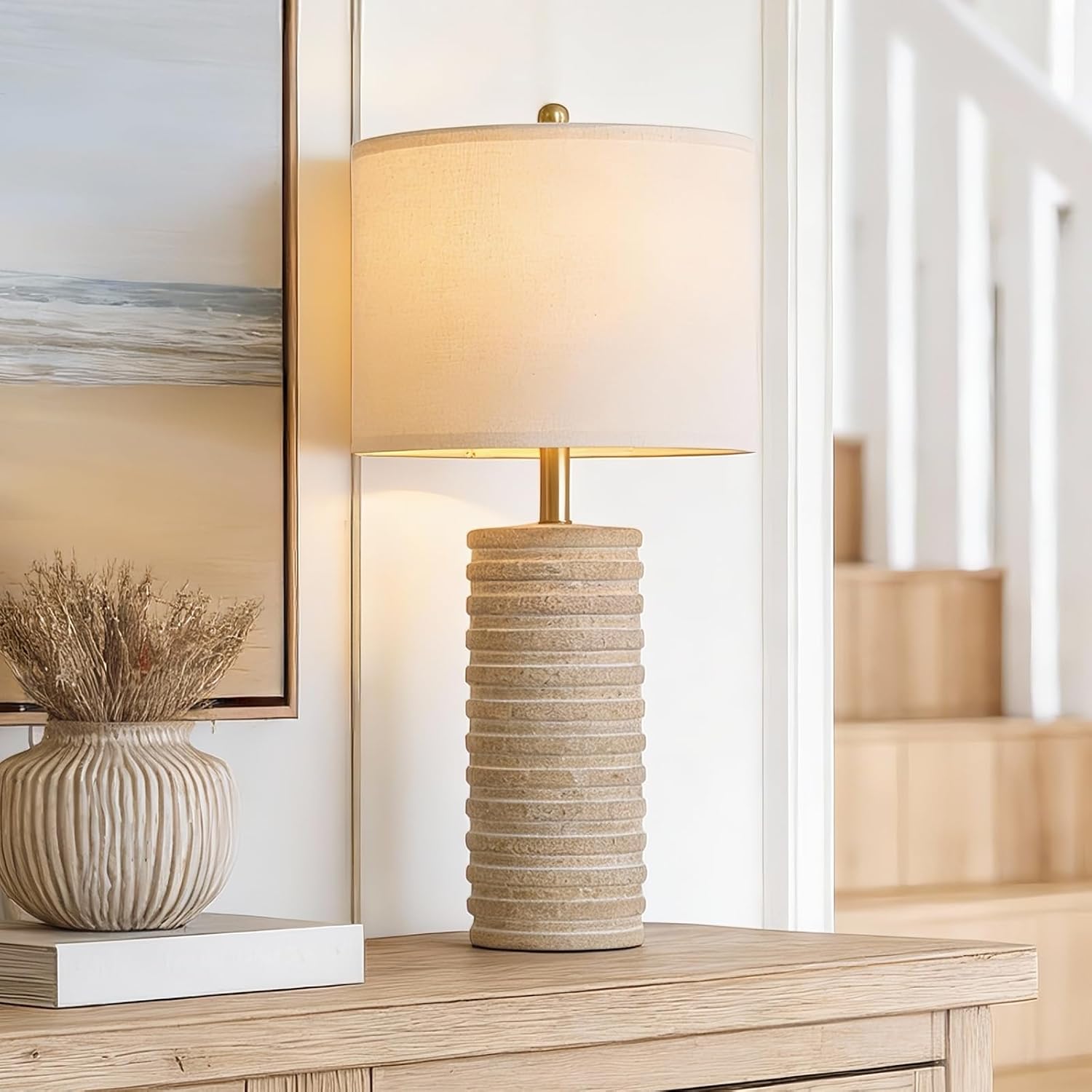 Detalle 1 de PoKat 27-Inch Farmhouse Table Lamp Set of 2, Distressed Ceramic