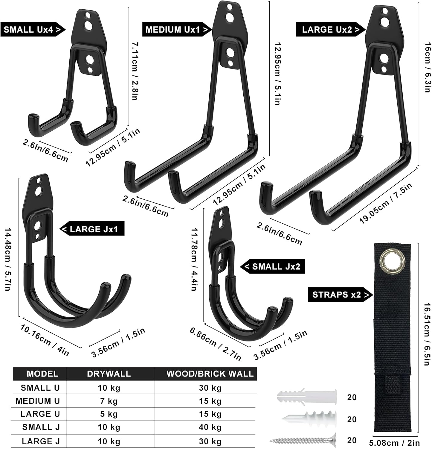 Detalle de Kitmiido Steel Garage Storage Hooks (12-pack) with anti-slip PVC coating for bikes, ladders and tools