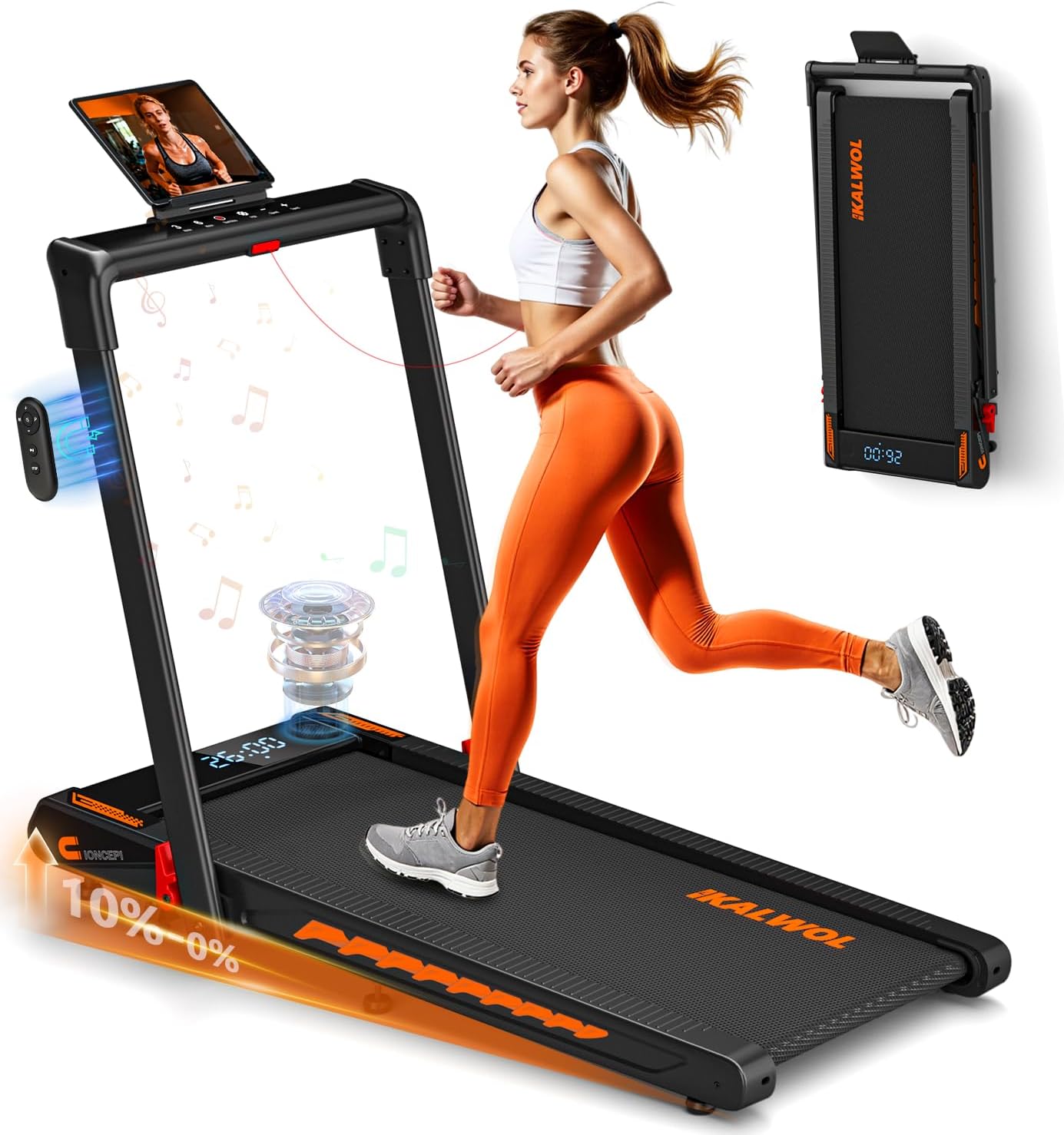 Detalle de KALWOL 6-in-1 Foldable Treadmill with Speaker, App Compatibility and 10% Incline