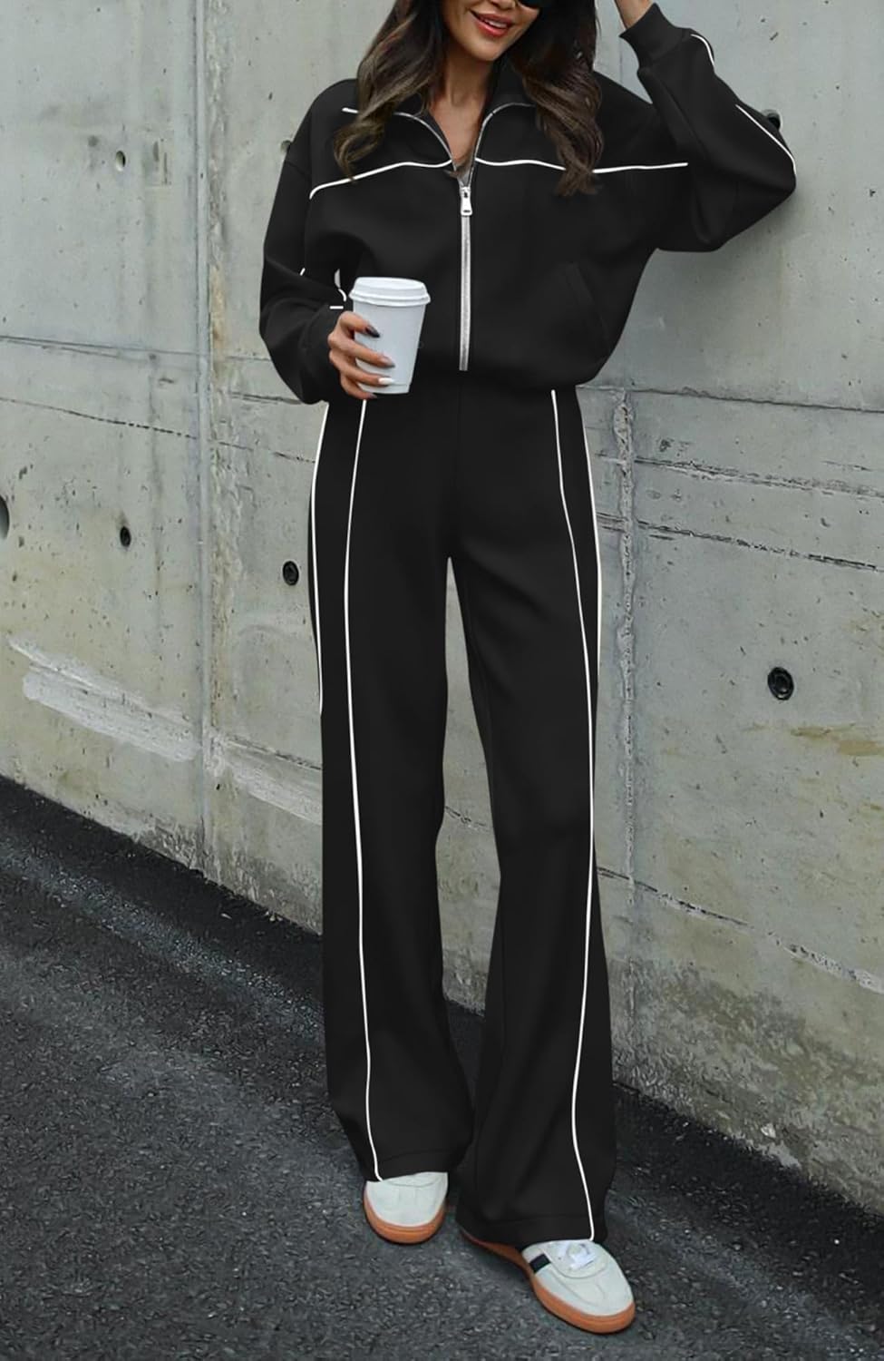 Thumbnail 5 de BTFBM Women’s Two-Piece Tracksuit Set (Zip-Up Sweatshirt + Wide-Leg Jogger Pants)