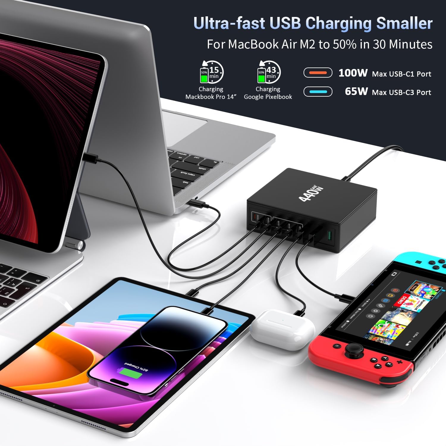 Thumbnail 2 de FINIBO 440W 8‑Port GaN USB C Charger