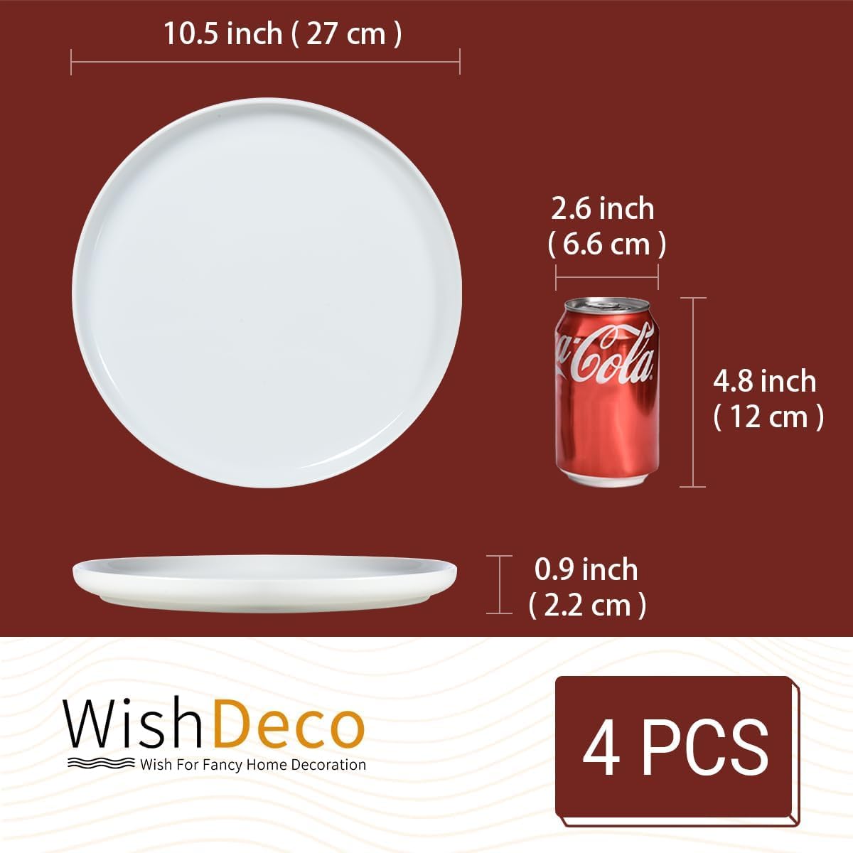 Detalle de WishDeco QY020DCP White Porcelain Dinner Plates, Set of 4, 10.5-Inch