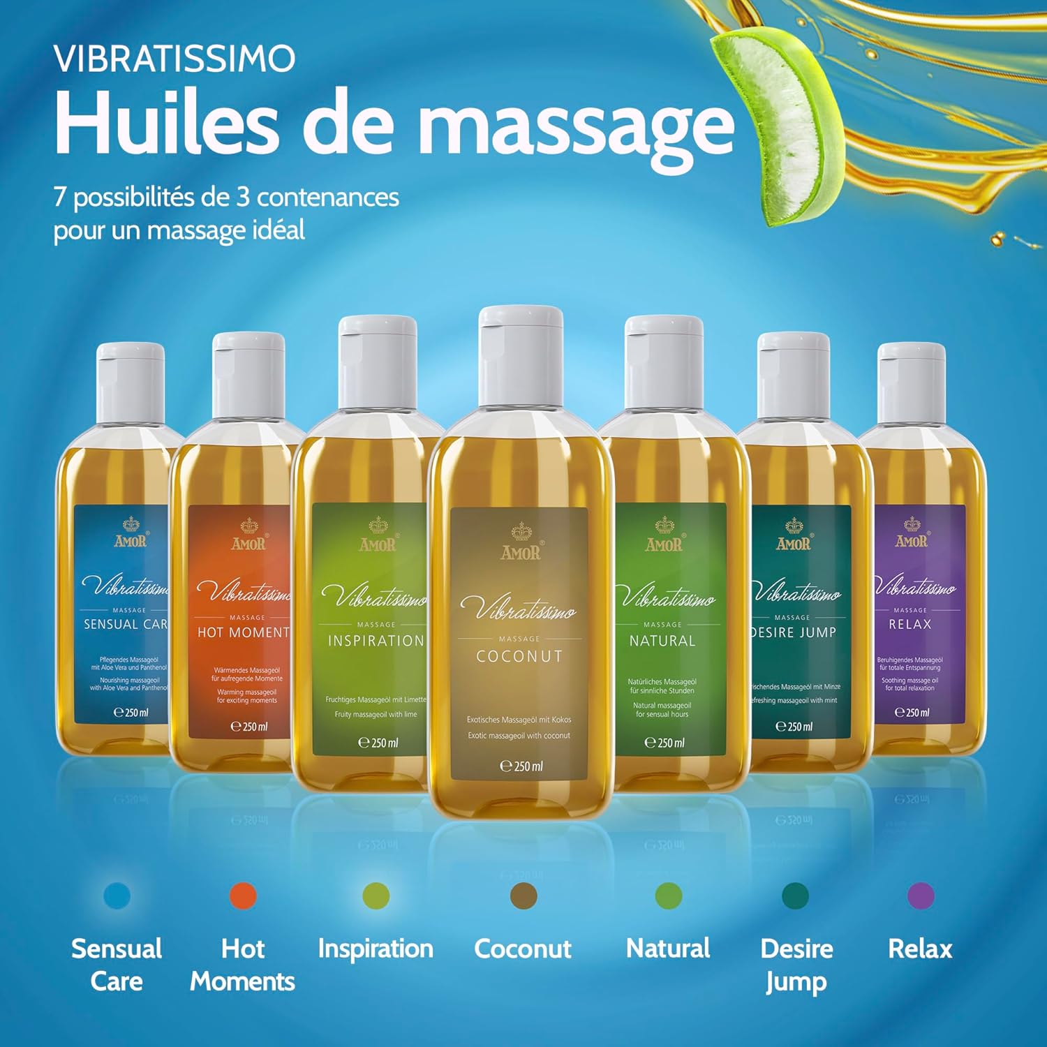 Detalle de Vibratissimo Sensual Care — Huile de massage nourrissante à l’aloe vera, 250 ml
