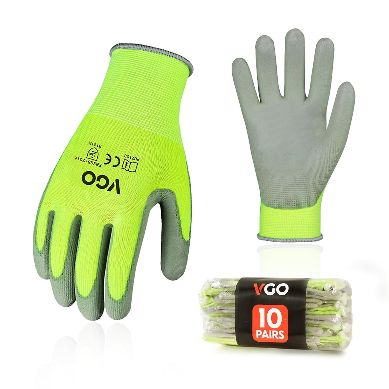 Detalle de Guanti da Lavoro Vgo... PU2103, 10 Paia, Taglia 10/XL, Giallo – Protezione, Comfort e Versatilità