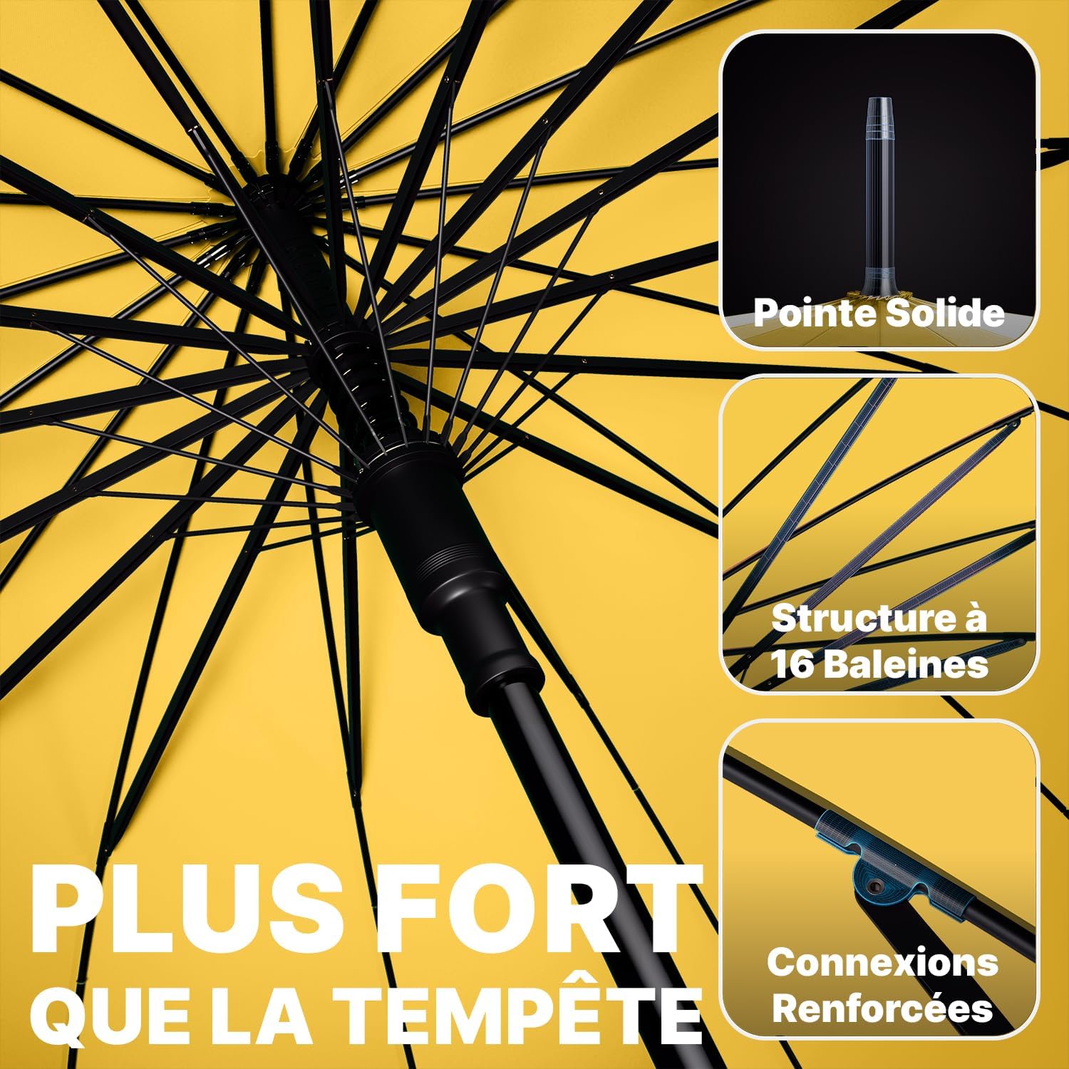Thumbnail 3 de Royal Walk Parapluie Automatique XXL pour deux – résistant au vent, manche en bois, 16 baleines et ouverture one‑touch