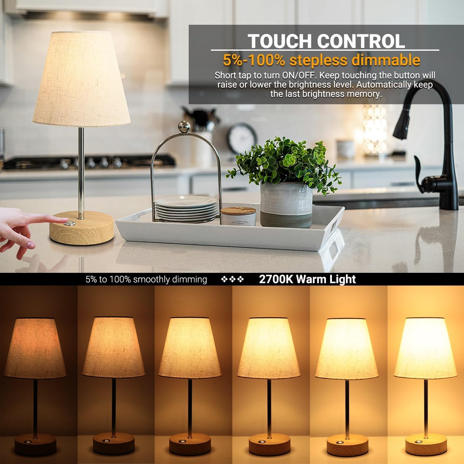 Thumbnail 4 de HSLighting kabellose Tischlampe Kabellos LED Akku (Touch-Dimmung, Typ‑C, bis zu 30.000 h)