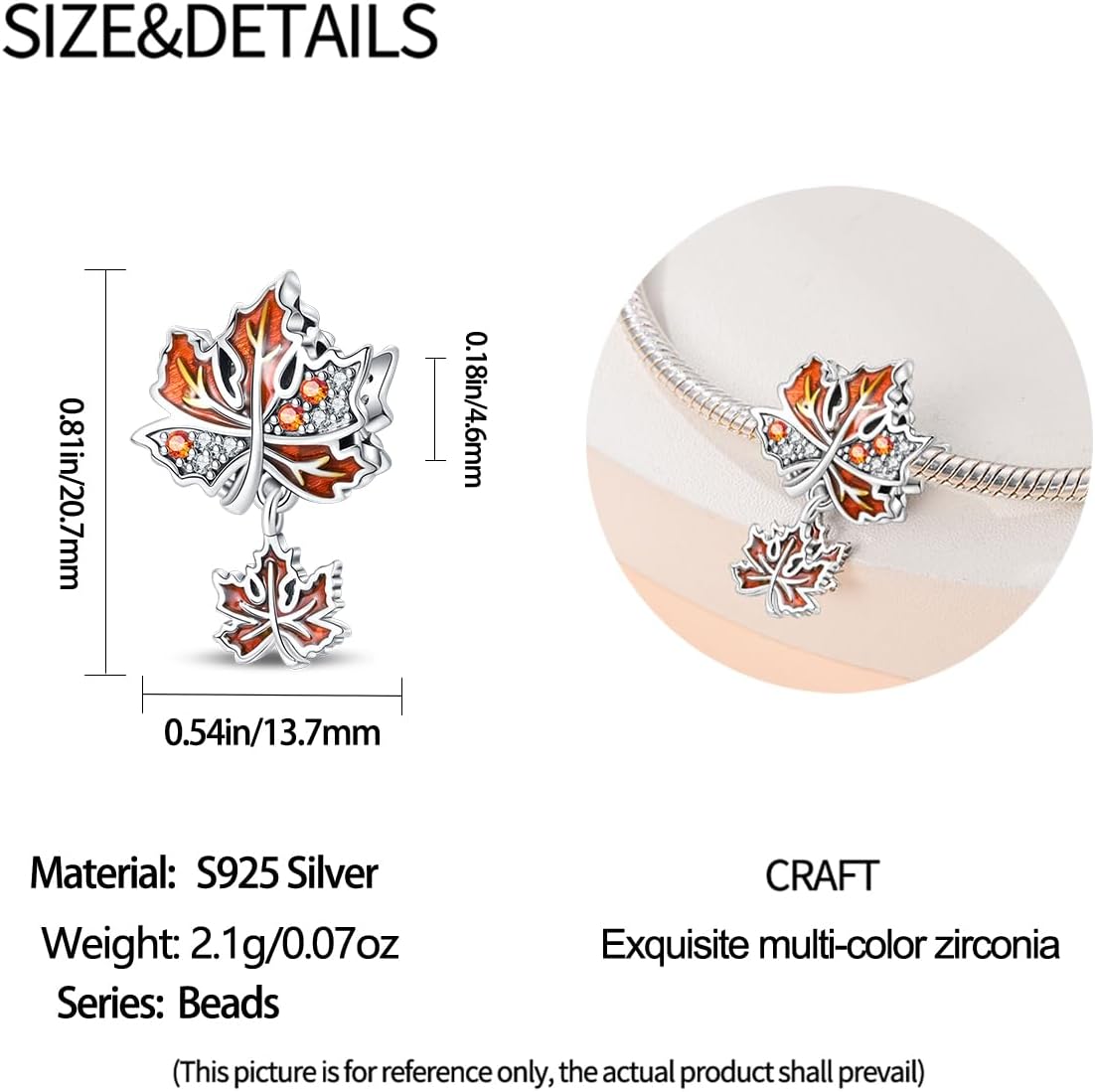 Thumbnail 4 de TINSLO Charm Anhänger Damen aus 925 Sterling Silber mit Zirkonia – kompatibel mit europäischen Armband- und Halsketten-Charm-Systemen (B9)