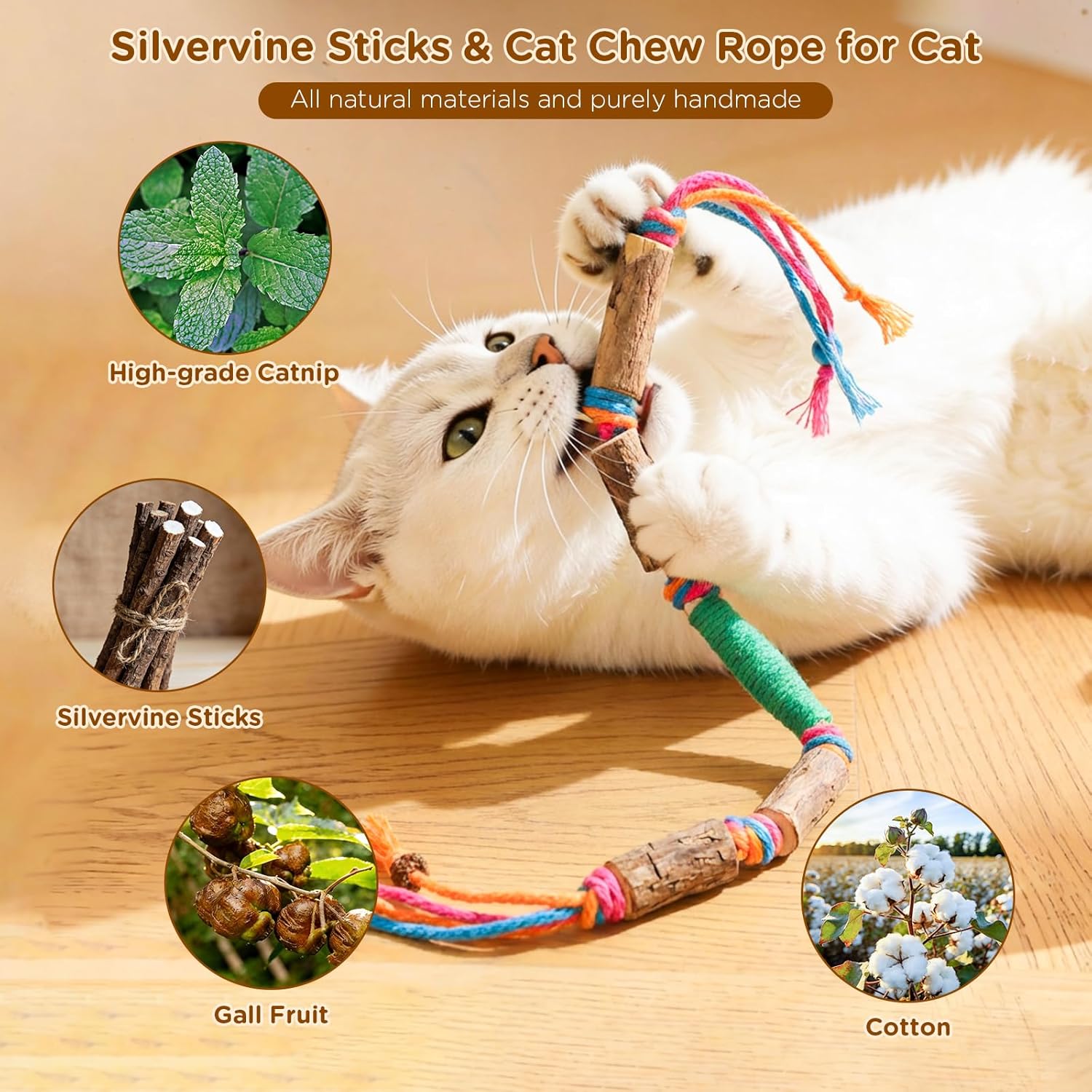 Detalle de Uyubao Cat Toys: 8Pcs Cat Chew Ropes & Silvervine Sticks Set for Indoor Cats